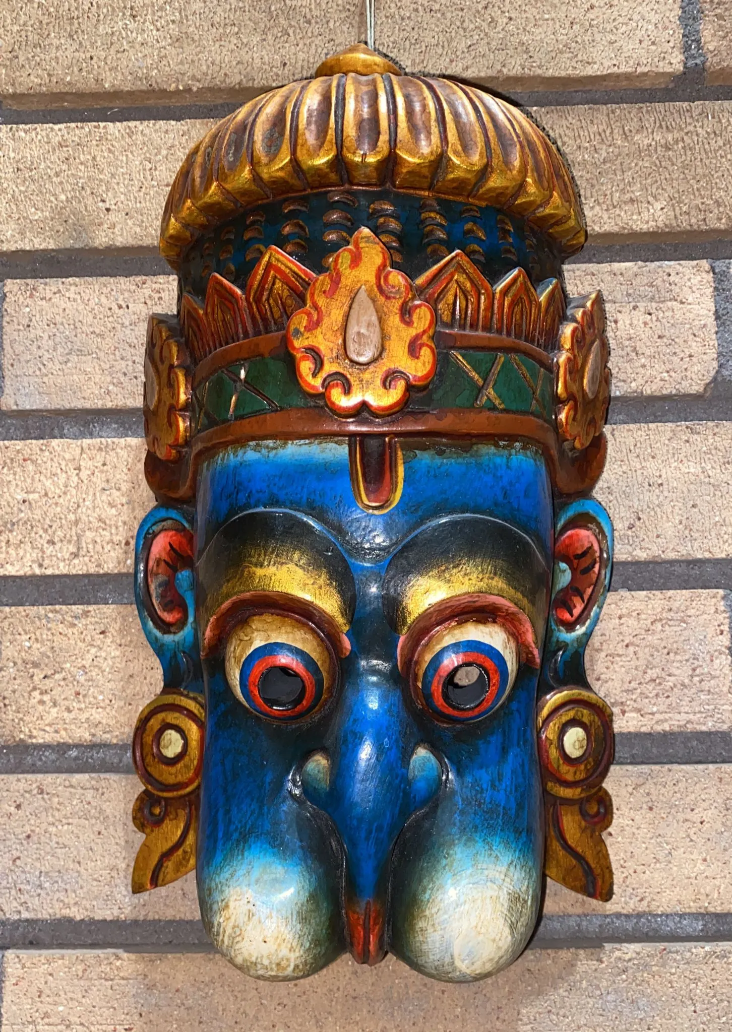 Crowned Hanuman Hand-Carved Wooden Mask (XL)