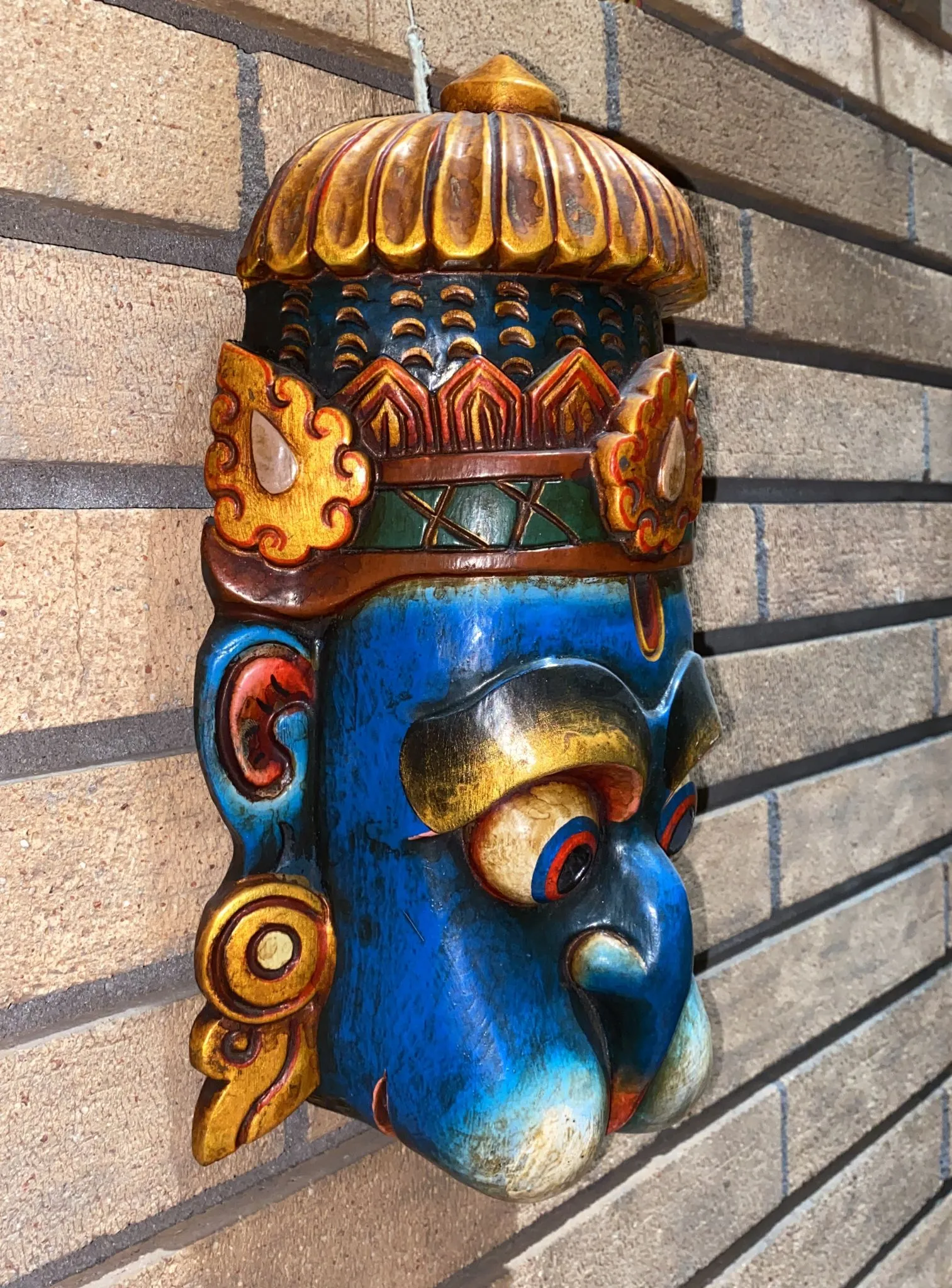 Crowned Hanuman Hand-Carved Wooden Mask (XL)