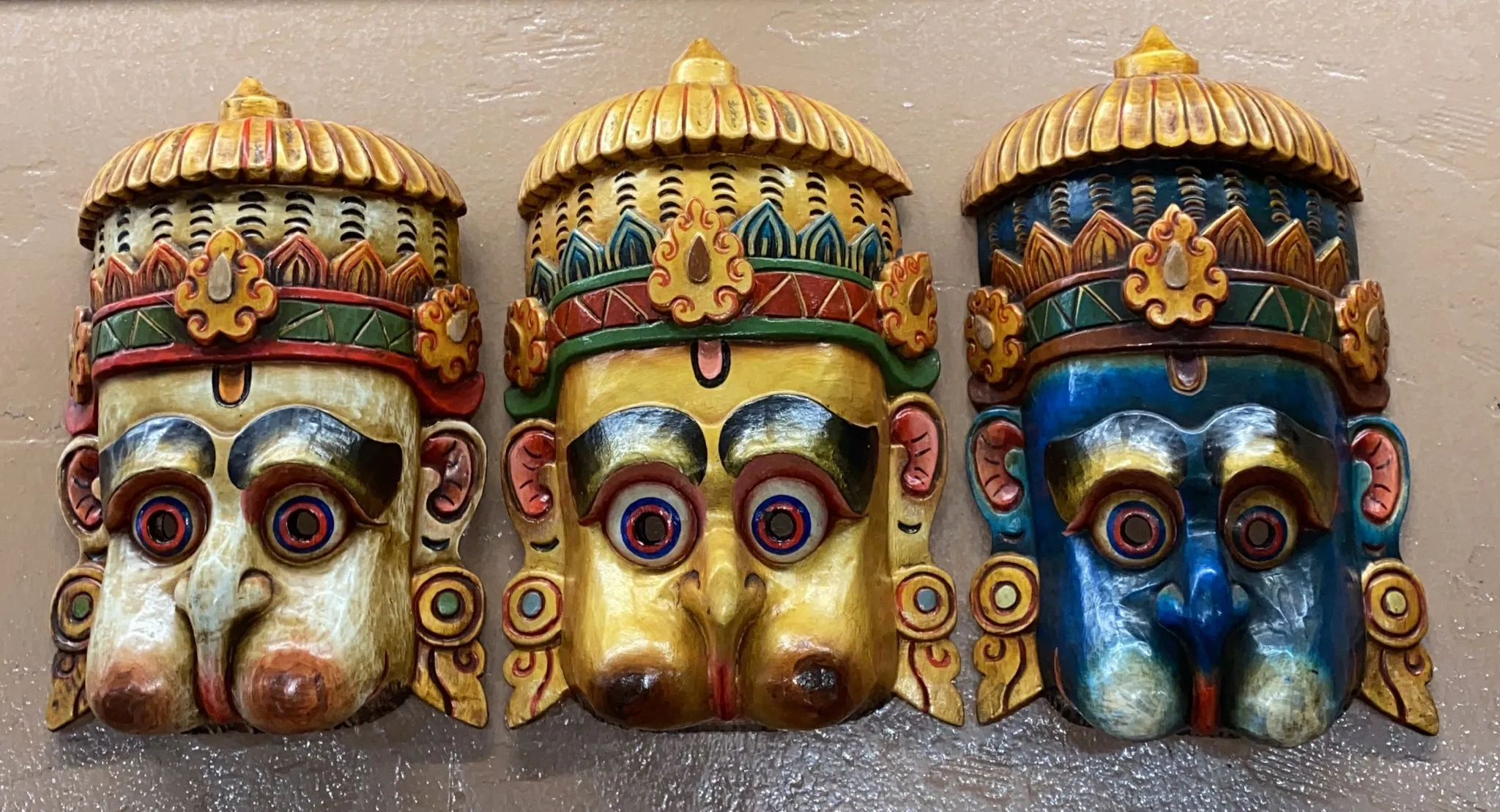 Crowned Hanuman Hand-Carved Wooden Mask (XXL)