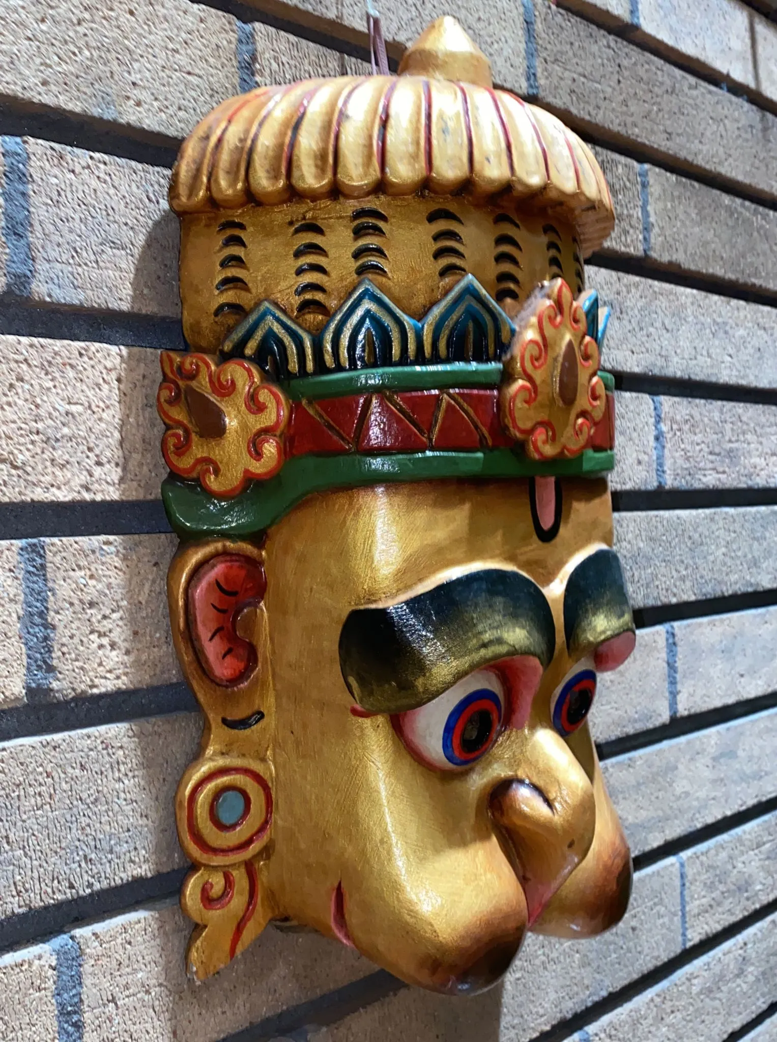 Crowned Hanuman Hand-Carved Wooden Mask (XXL)