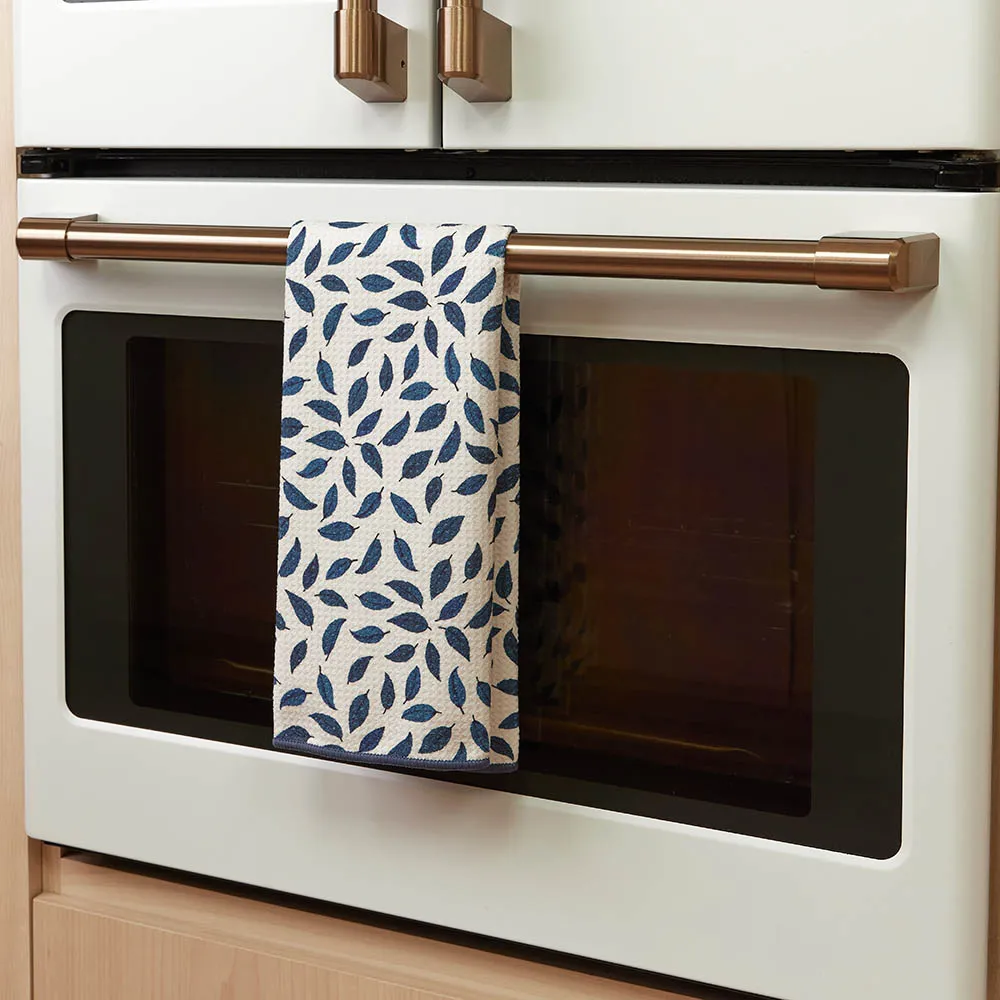 Dancing Leaves blu Kitchen Tea Towel