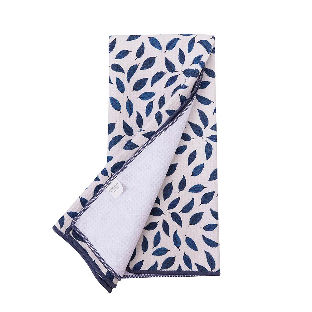 Dancing Leaves blu Kitchen Tea Towel