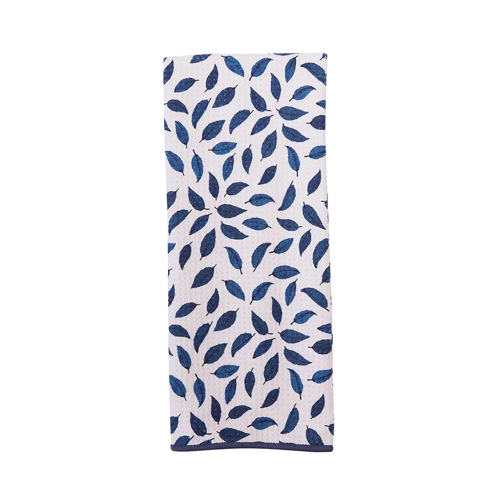 Dancing Leaves blu Kitchen Tea Towel