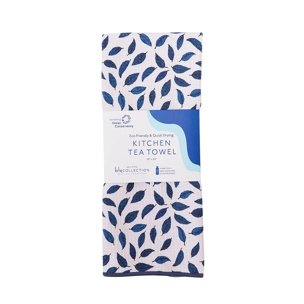 Dancing Leaves blu Kitchen Tea Towel
