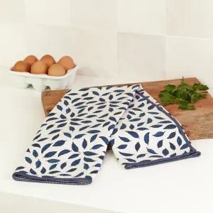 Dancing Leaves blu Kitchen Tea Towel