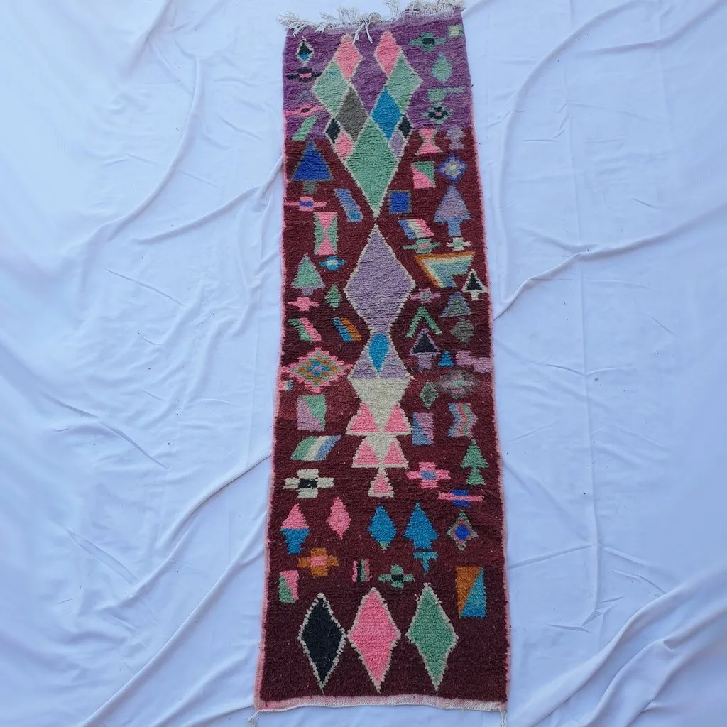DIRKA Runner | 9'3x2'6 Ft | 2,84x0,78 m | Moroccan Colorful Rug | 100% wool handmade