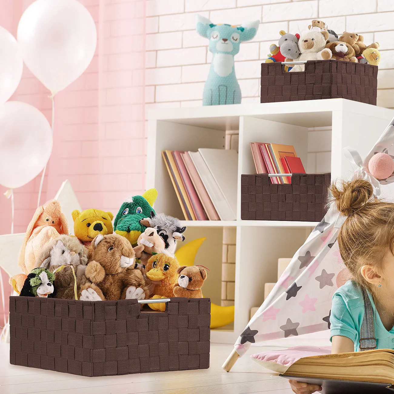 Double Woven Basket Bin Set (7 Pc)