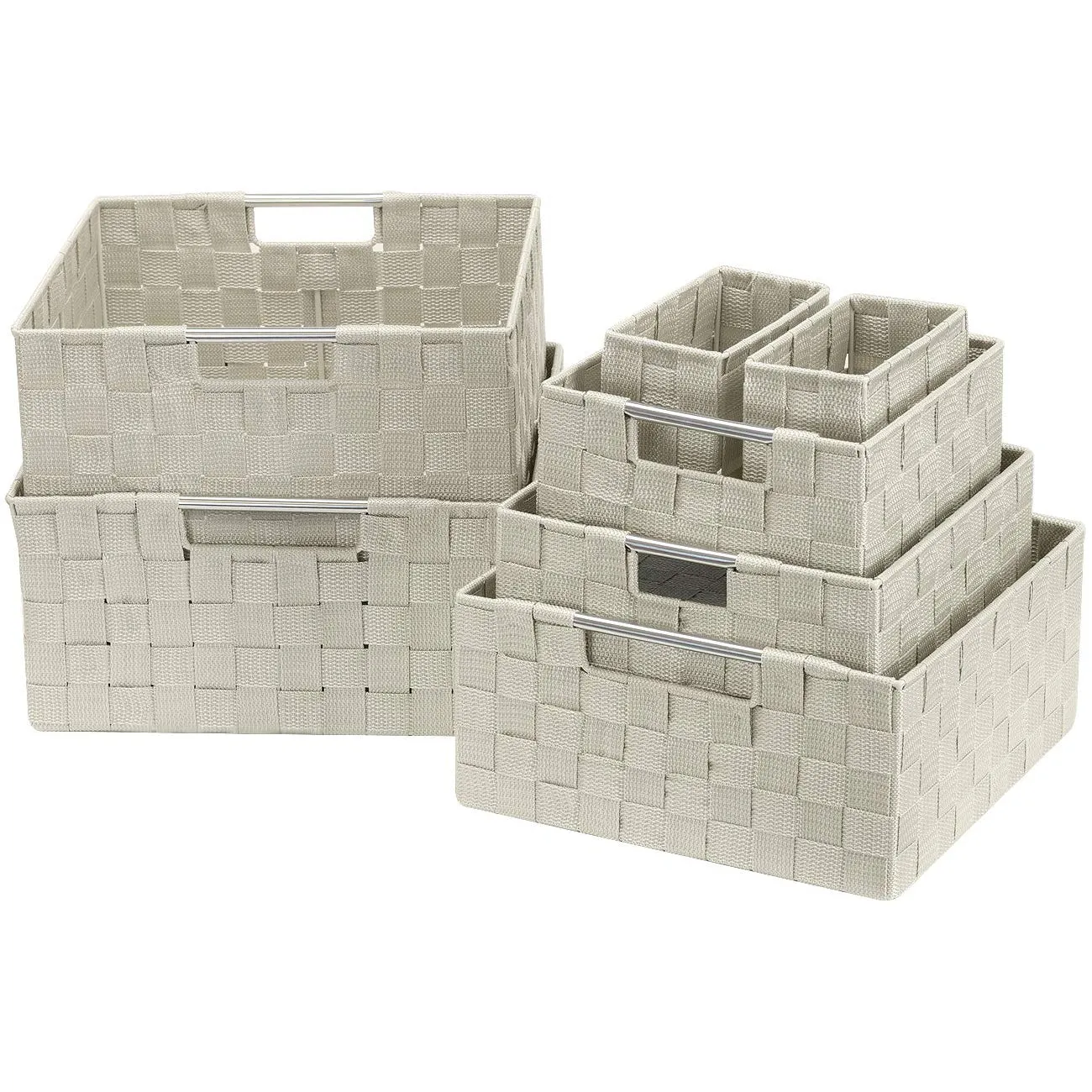 Double Woven Basket Bin Set (7 Pc)