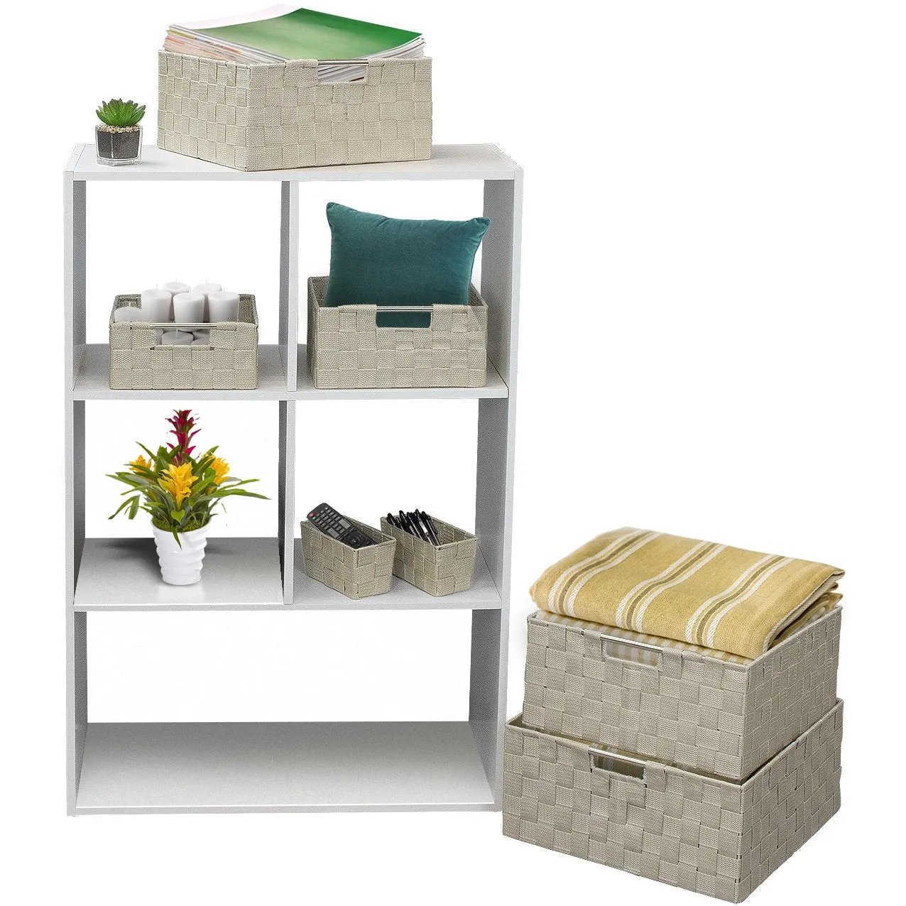 Double Woven Basket Bin Set (7 Pc)