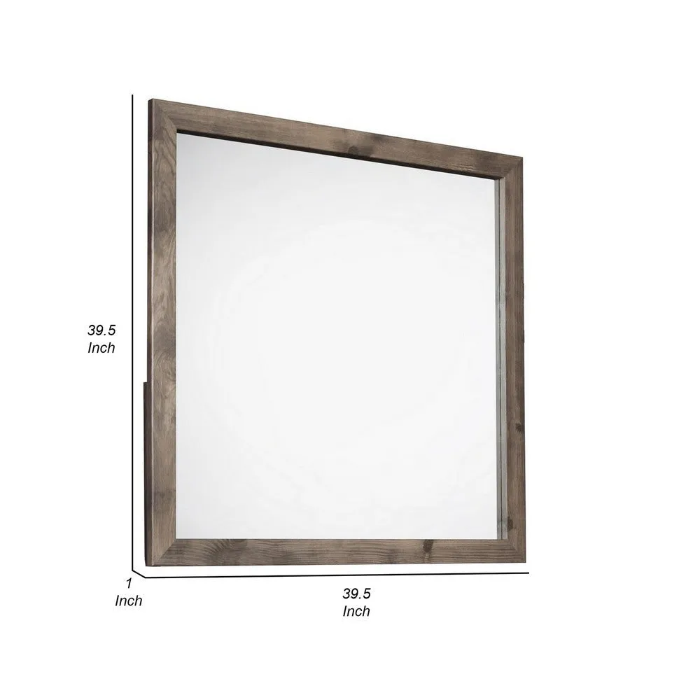 Ent 40 x 40 Dresser Mirror, Tempered Glass, Rectangular Frame, Greige By Casagear Home