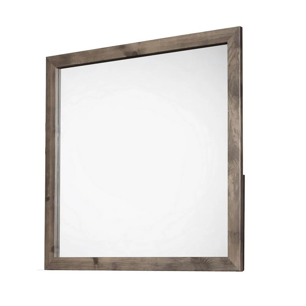 Ent 40 x 40 Dresser Mirror, Tempered Glass, Rectangular Frame, Greige By Casagear Home