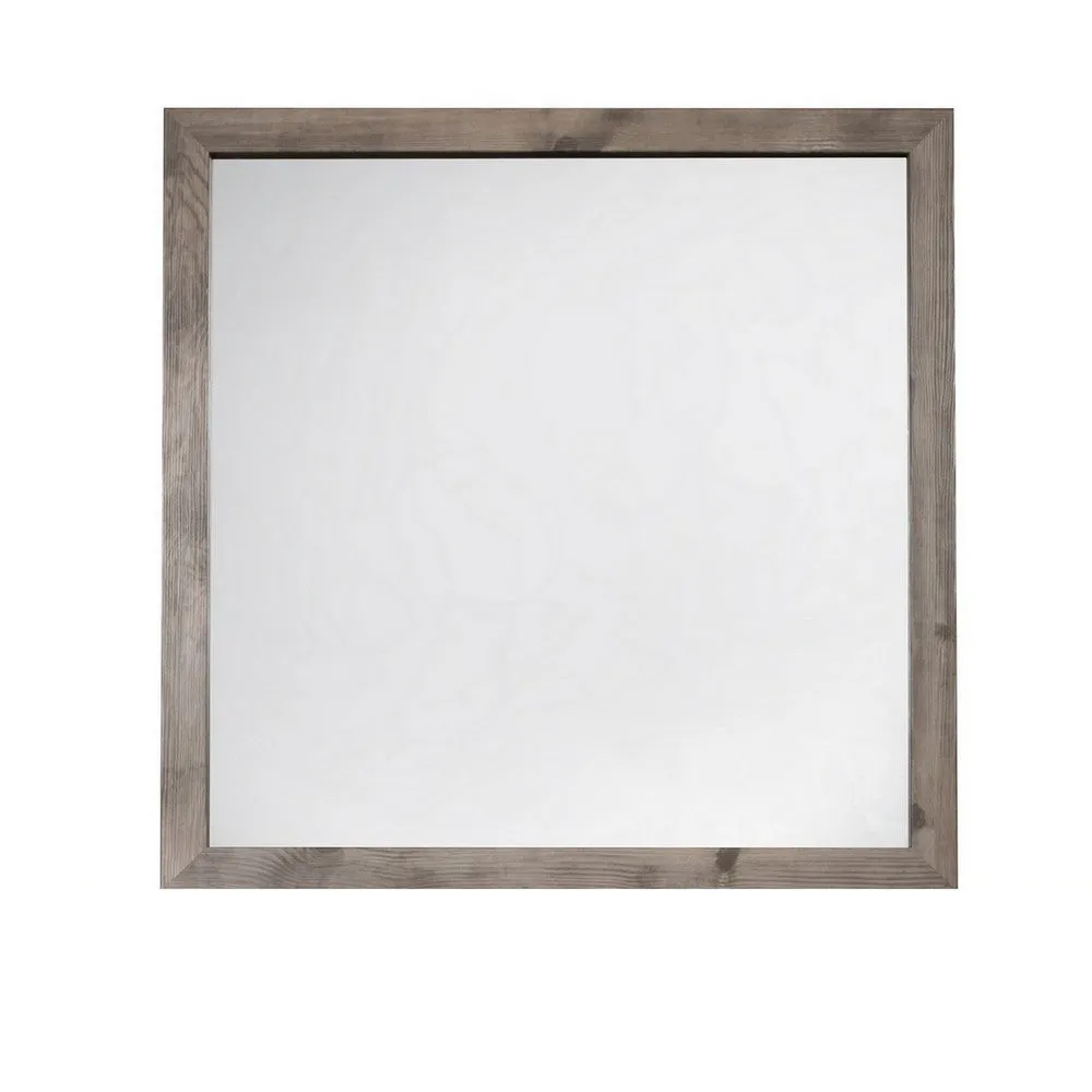 Ent 40 x 40 Dresser Mirror, Tempered Glass, Rectangular Frame, Greige By Casagear Home