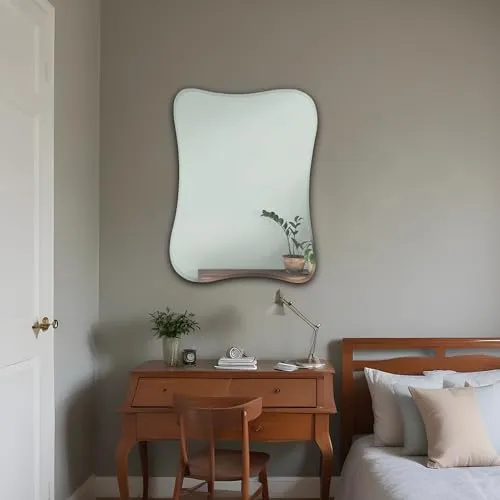 Germa Sanitarywares Amoeba Shape Designer Wall Mounted Frameless Mirror with Beveled Edges/Wall Mirror for Bathroom/Living Room/Bed Room/Dressing Room – 18x24inch