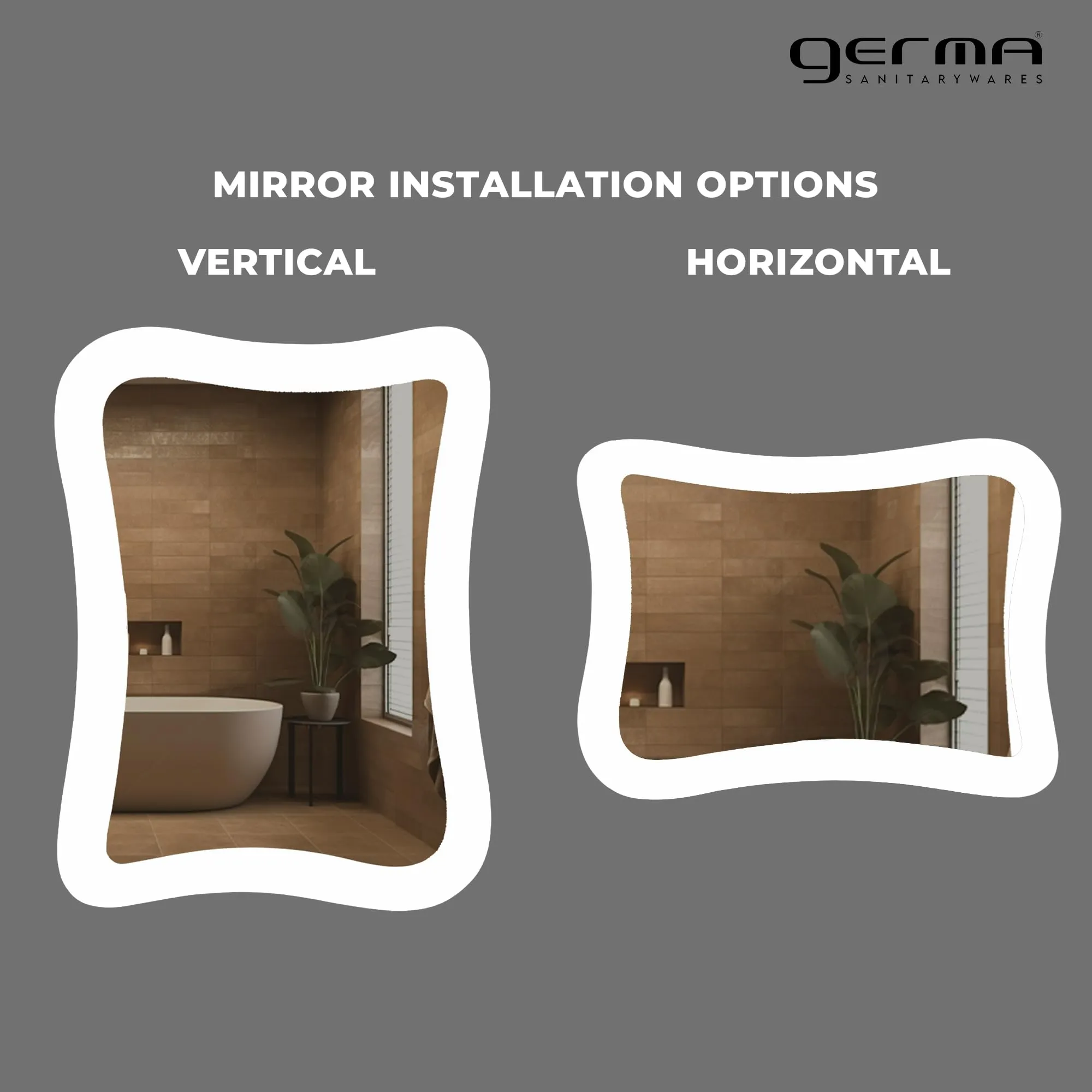 Germa Sanitarywares Amoeba Shape Wall Mounted White Lacquared Frameless Mirror with Beveled Edges/White Wall Mirror for Bathroom/Living Room/Bed Room/Dressing Room – 18x24inch