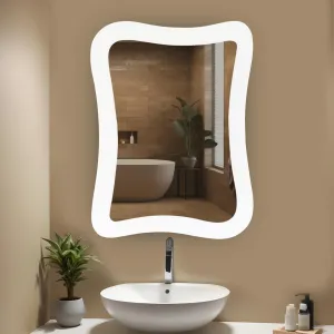Germa Sanitarywares Amoeba Shape Wall Mounted White Lacquared Frameless Mirror with Beveled Edges/White Wall Mirror for Bathroom/Living Room/Bed Room/Dressing Room – 18x24inch