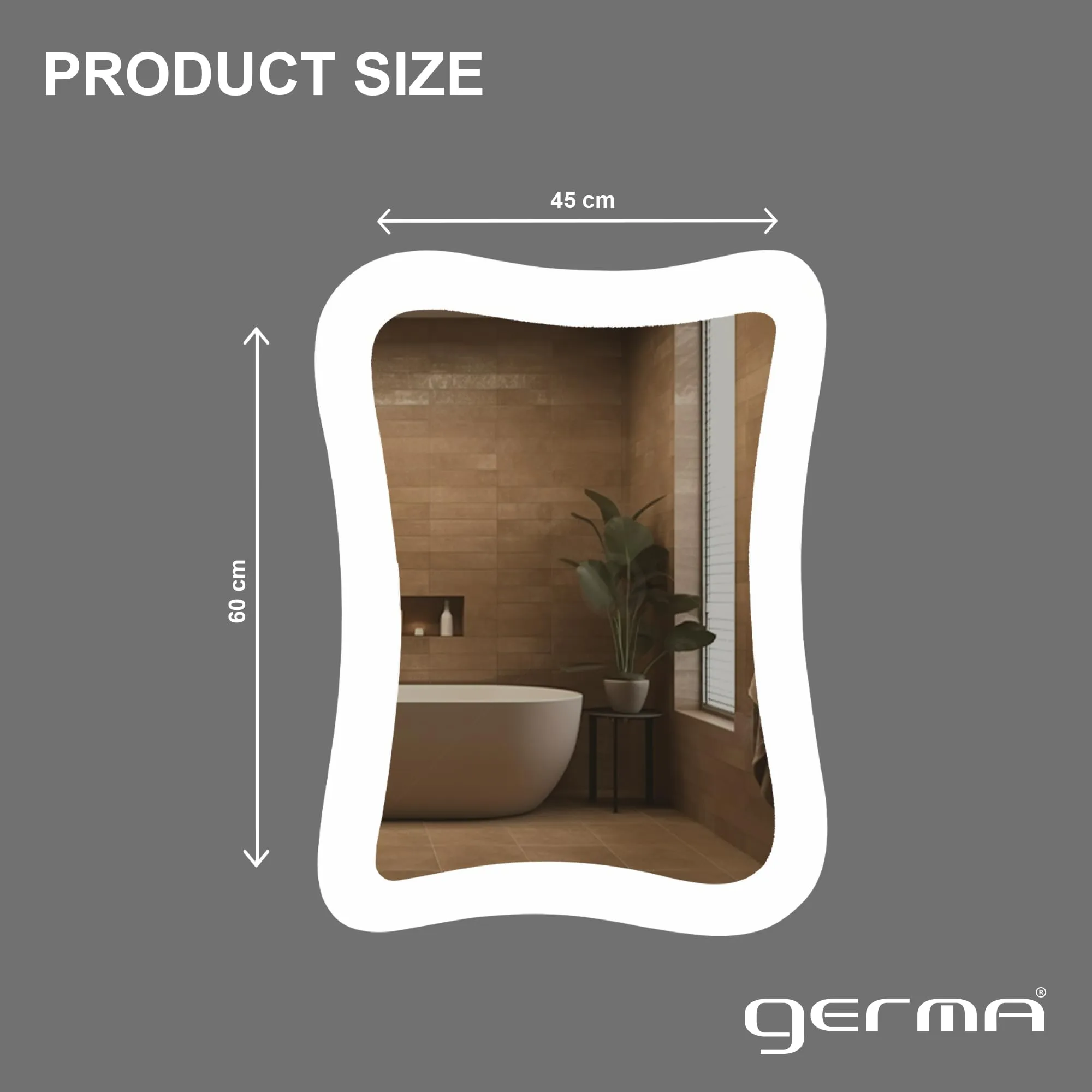 Germa Sanitarywares Amoeba Shape Wall Mounted White Lacquared Frameless Mirror with Beveled Edges/White Wall Mirror for Bathroom/Living Room/Bed Room/Dressing Room – 18x24inch