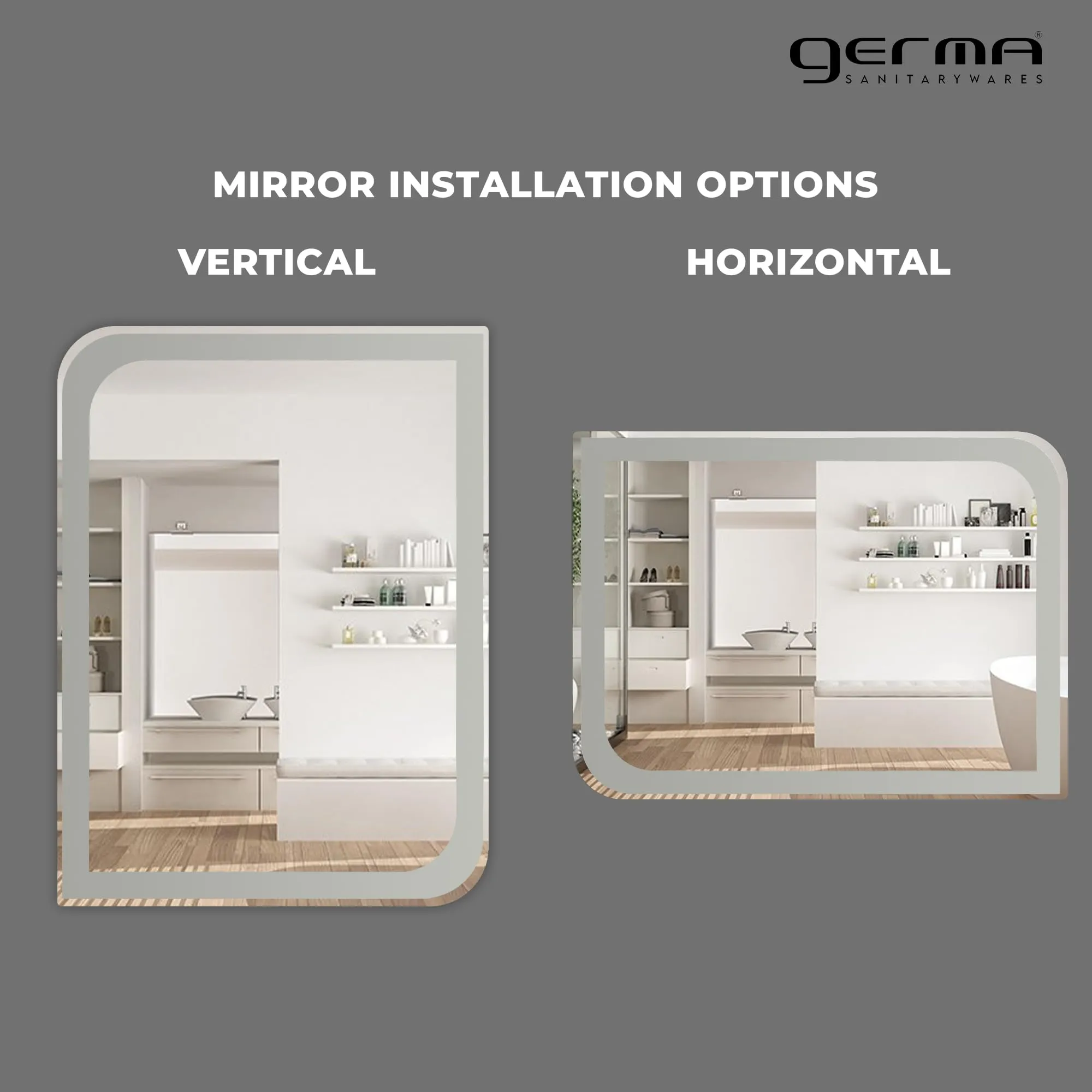 Germa Sanitarywares One Side Curve Edge & Rectangular Wall Mounted Frameless Frosted Mirror with Beveled Edges/Wall Mirror for Bathroom/Living Room/Bed Room/Dressing Room (18x24inch)