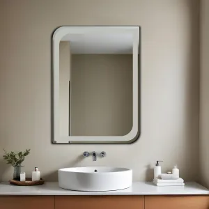 Germa Sanitarywares One Side Curve Edge & Rectangular Wall Mounted Frameless Frosted Mirror with Beveled Edges/Wall Mirror for Bathroom/Living Room/Bed Room/Dressing Room (18x24inch)