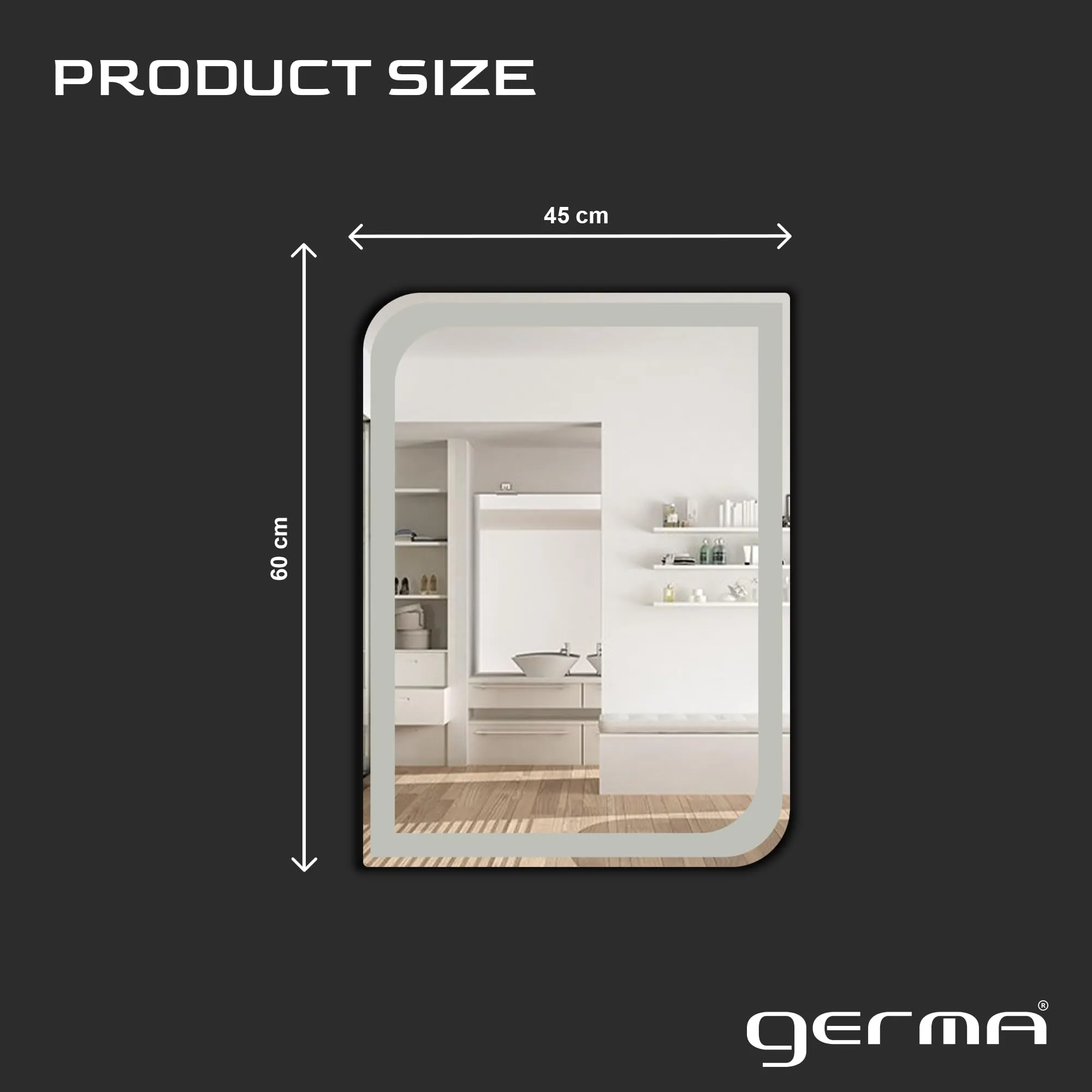 Germa Sanitarywares One Side Curve Edge & Rectangular Wall Mounted Frameless Frosted Mirror with Beveled Edges/Wall Mirror for Bathroom/Living Room/Bed Room/Dressing Room (18x24inch)