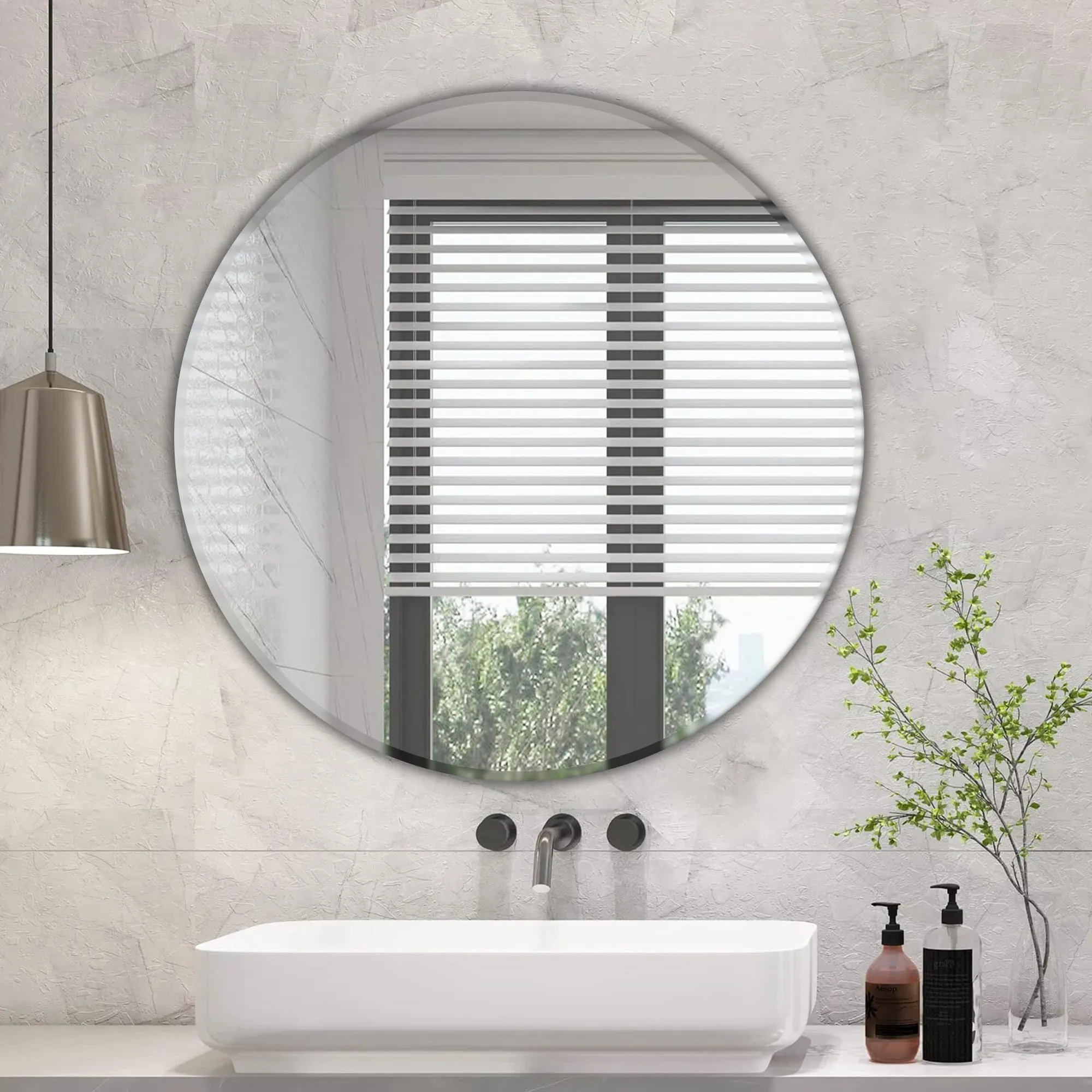 Germa Sanitarywares Round Wall Mounted Frameless Mirror with Beveled Edges/Wall Mirror for Bathroom/Living Room/Bed Room/Dressing Room – 24x24inch