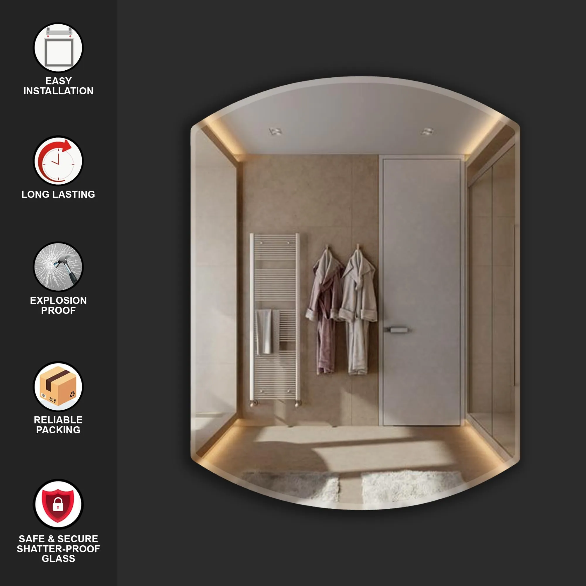Germa Sanitarywares Semi-Round Oval Rectangular Wall Mounted Frameless Mirror with Beveled Edges/Wall Mirror for Bathroom/Living Room/Bed Room/Dressing Room – 18x24inch