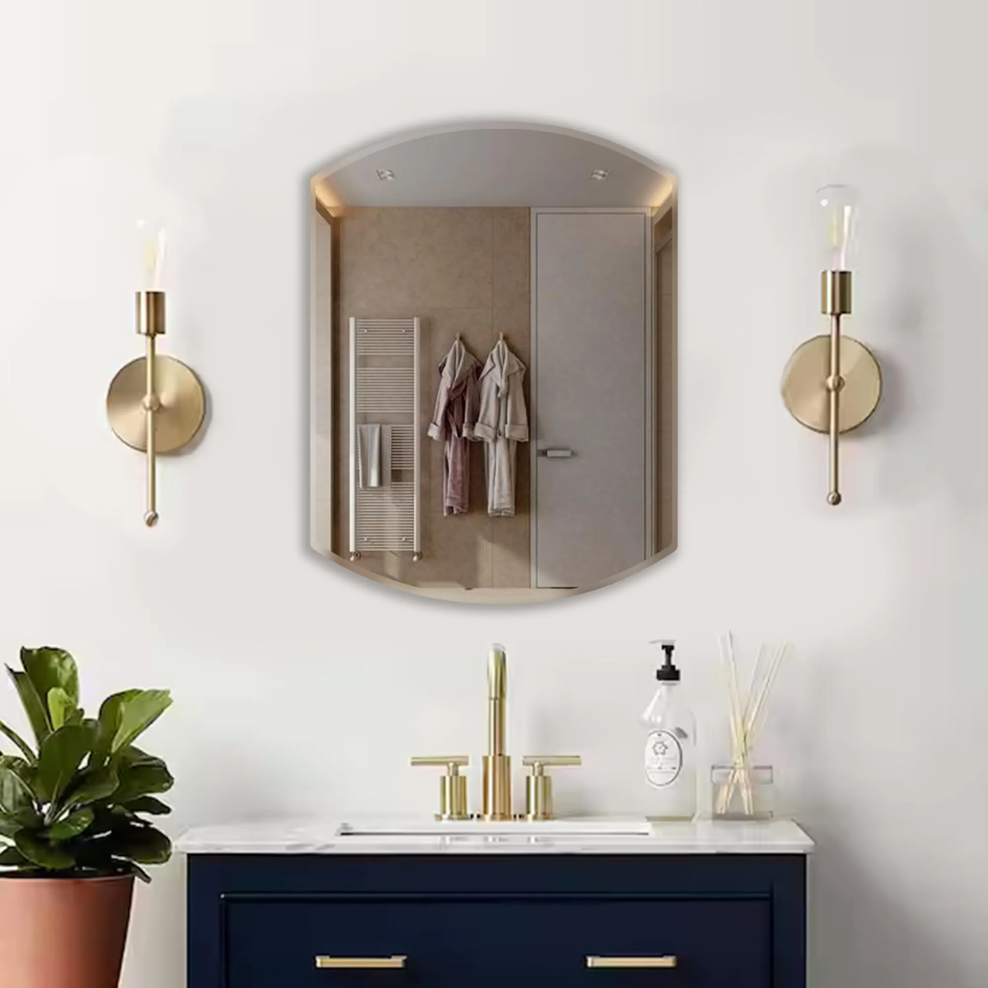 Germa Sanitarywares Semi-Round Oval Rectangular Wall Mounted Frameless Mirror with Beveled Edges/Wall Mirror for Bathroom/Living Room/Bed Room/Dressing Room – 18x24inch