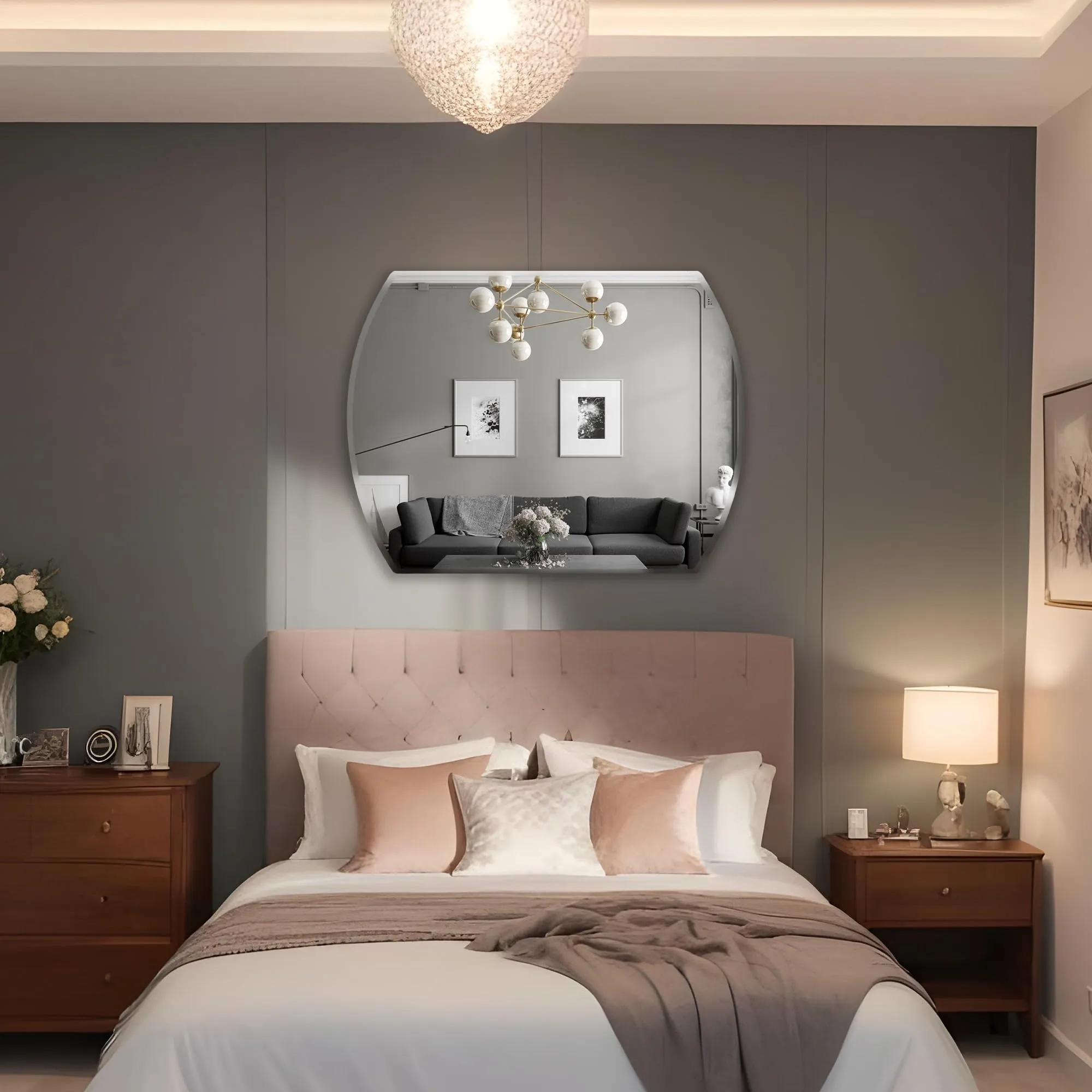 Germa Sanitarywares Semi-Round Oval Rectangular Wall Mounted Frameless Mirror with Beveled Edges/Wall Mirror for Bathroom/Living Room/Bed Room/Dressing Room – 18x24inch