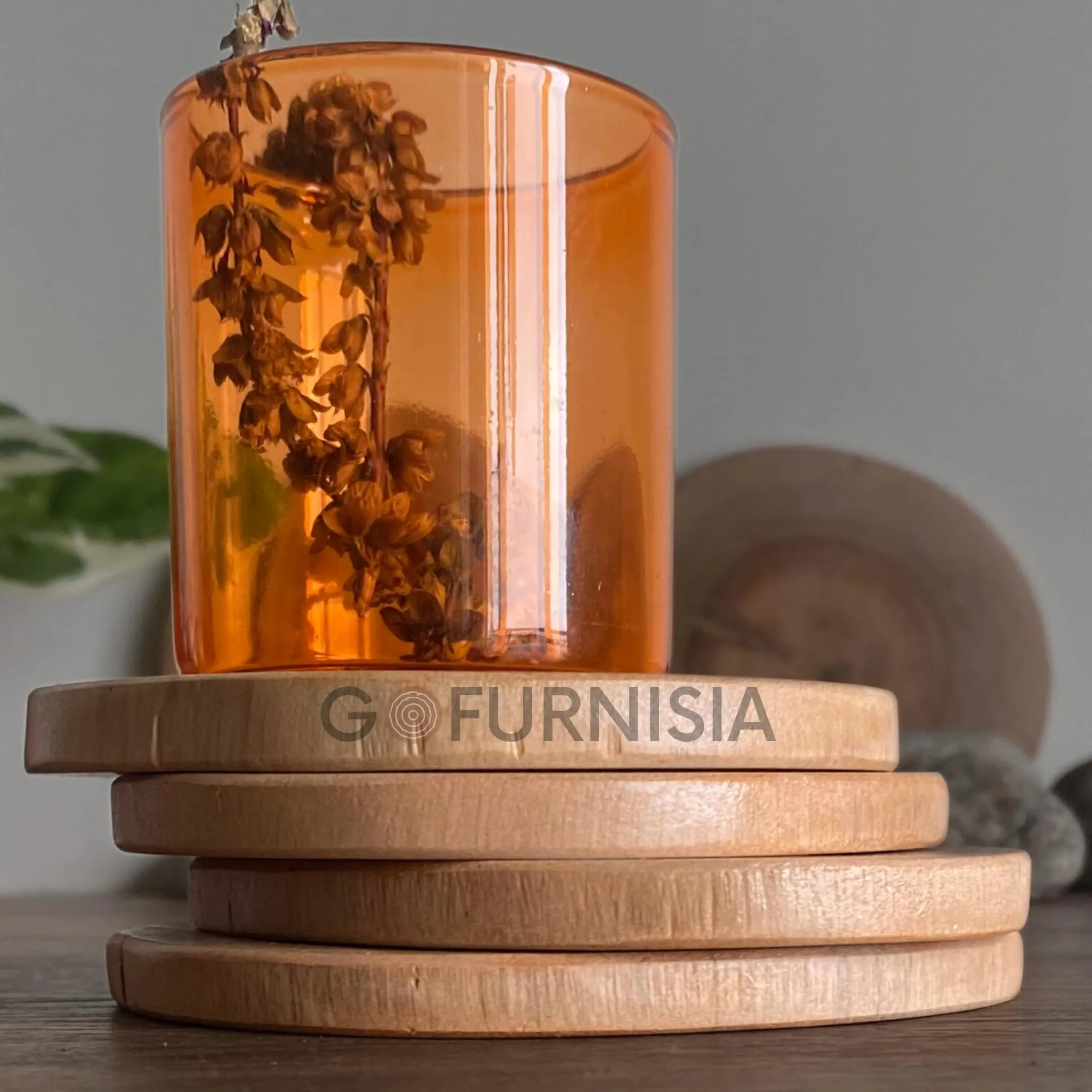 GOFURNISIA ® Rustic Natural Round Wooden Coaster Set of 2, Finished Edge, Natural Wood Color, 4 * 4 Inch