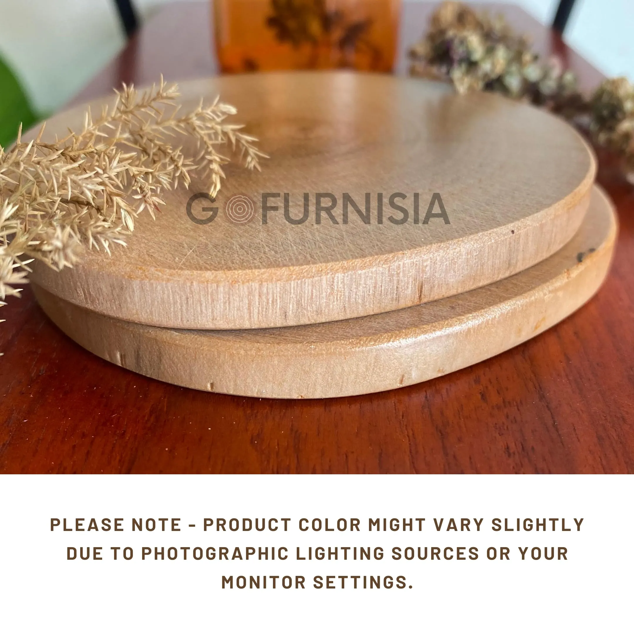 GOFURNISIA ® Rustic Natural Round Wooden Coaster Set of 2, Finished Edge, Natural Wood Color, 4 * 4 Inch