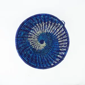 Grass-Woven Basket, Blue Spiral