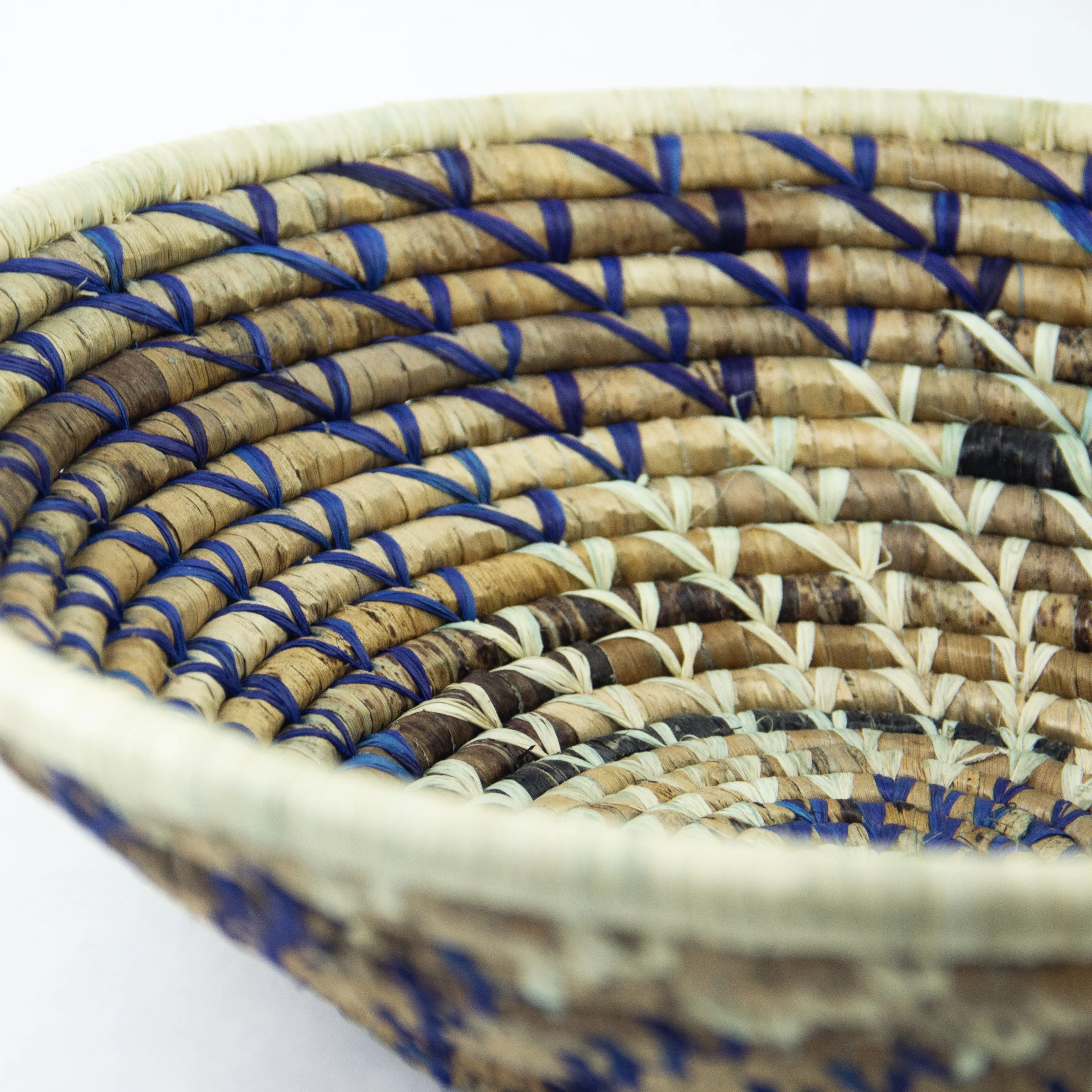 Grass-Woven Basket, Blue/Natural Spiral