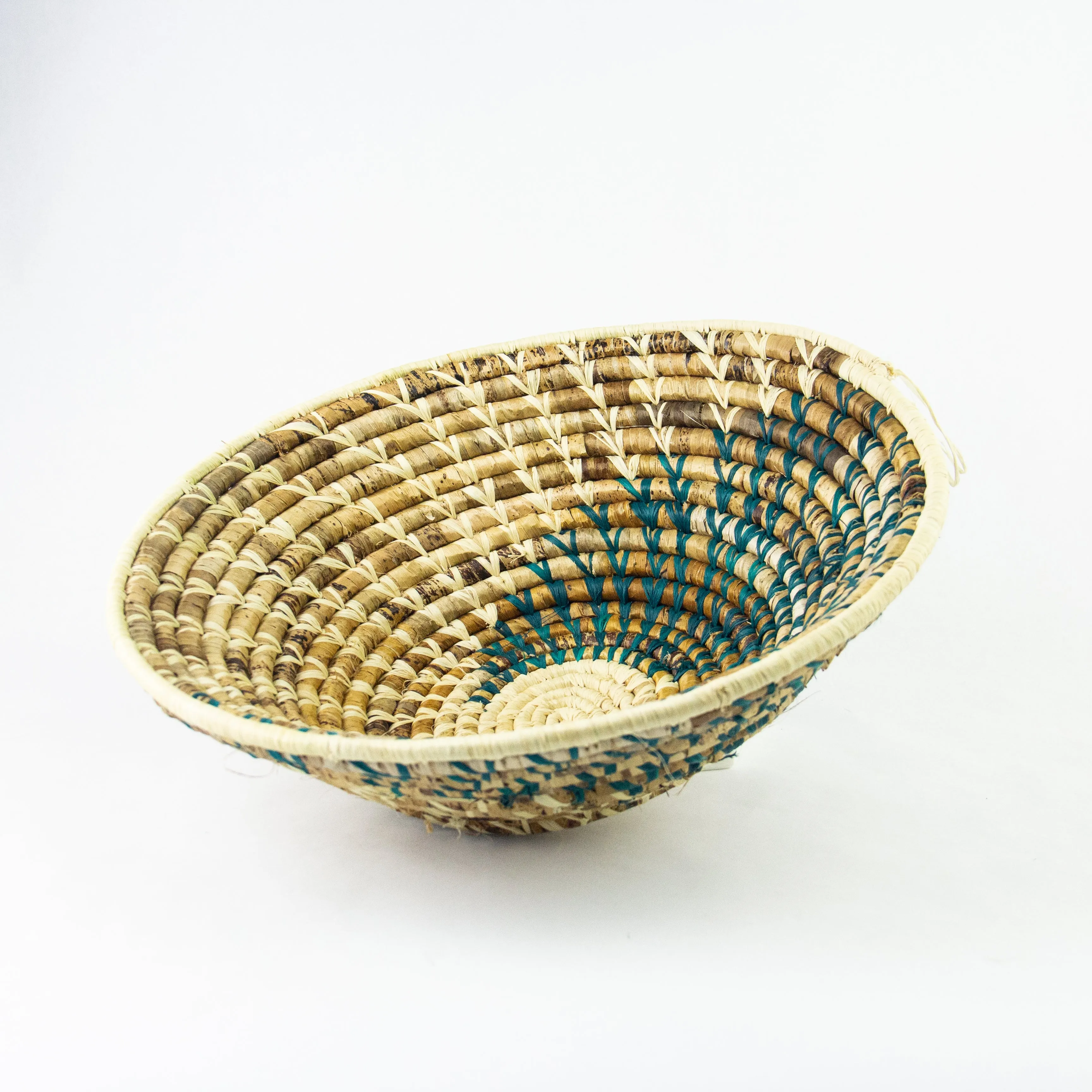 Grass-Woven Basket, Green/Natural Spiral