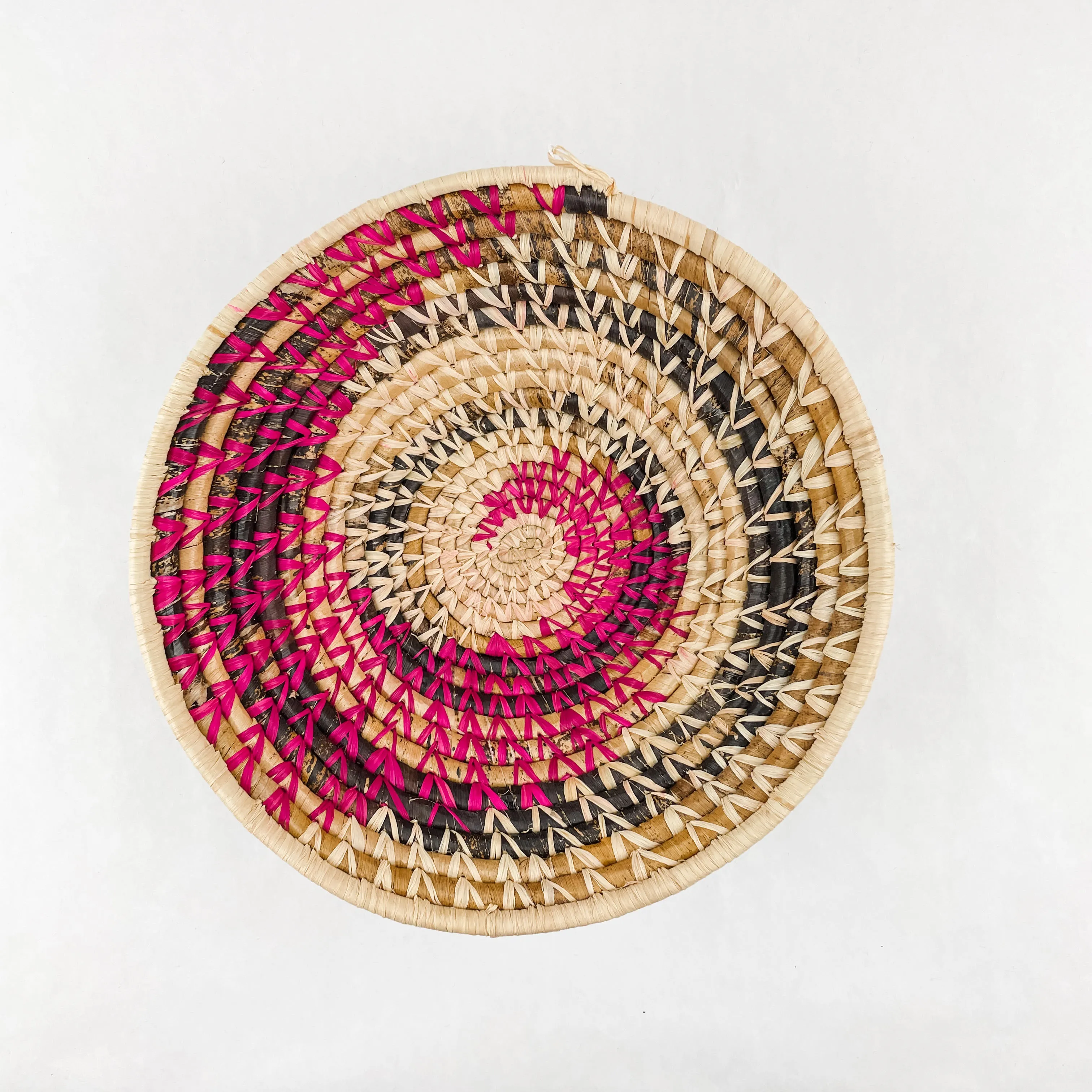 Grass-Woven Basket, Raspberry/Natural Spiral