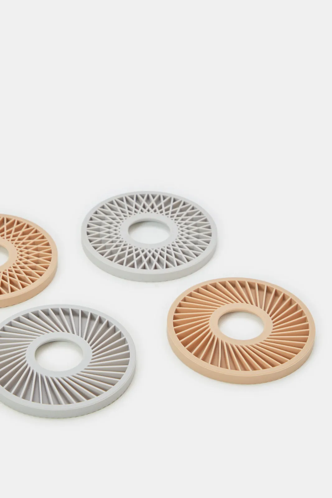 Grey And Beige Round Coaster Set (4 Piece)
