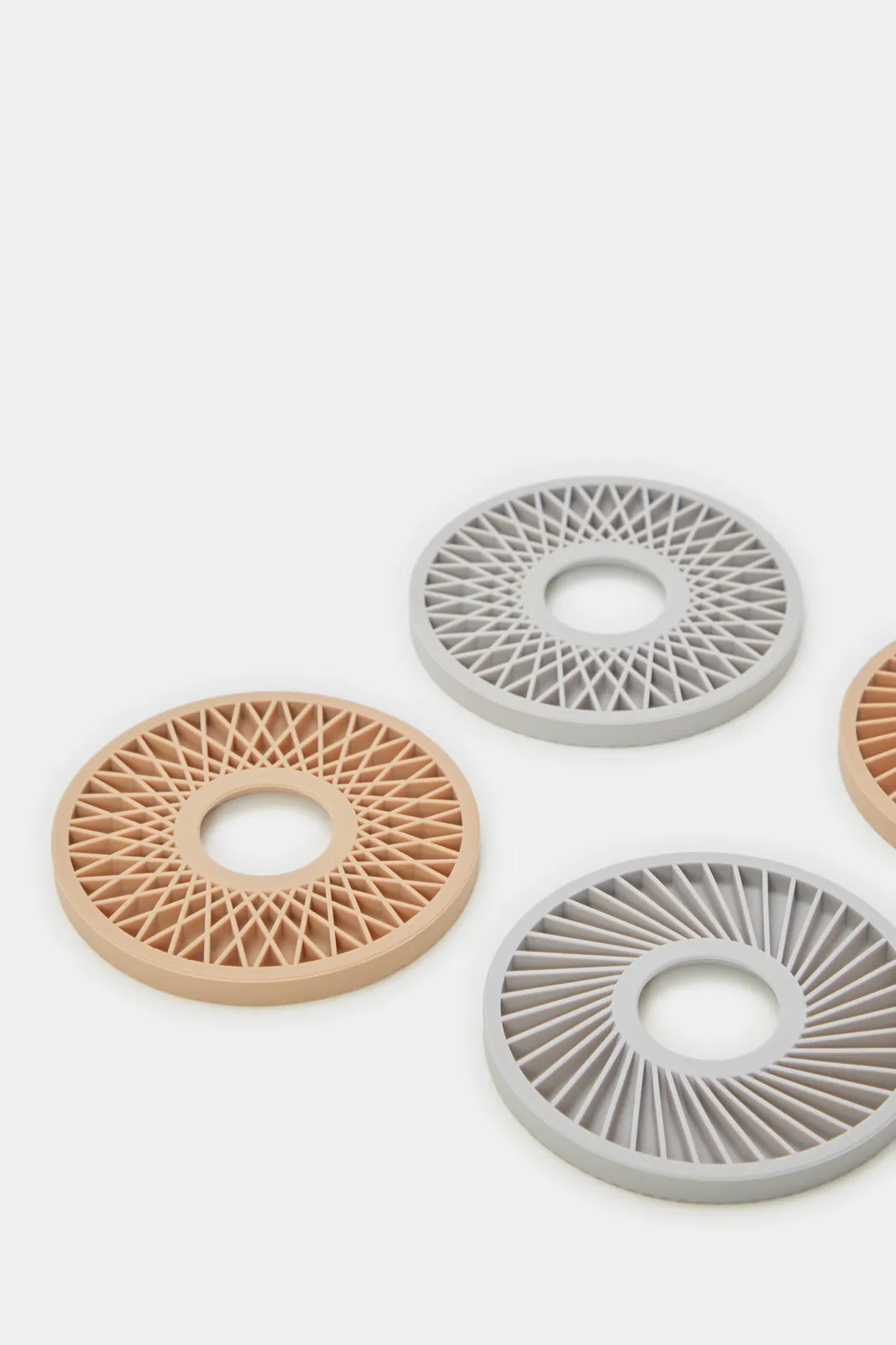 Grey And Beige Round Coaster Set (4 Piece)