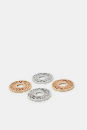 Grey And Beige Round Coaster Set (4 Piece)