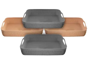Heart Home Q-3 Multiuses Designer Unbreakable Plastic Storage Basket/Organizer/Bin For Home, Kitchen, Bathroom, Office Use Pack of 4 (Coffee & Grey)-50HH01535