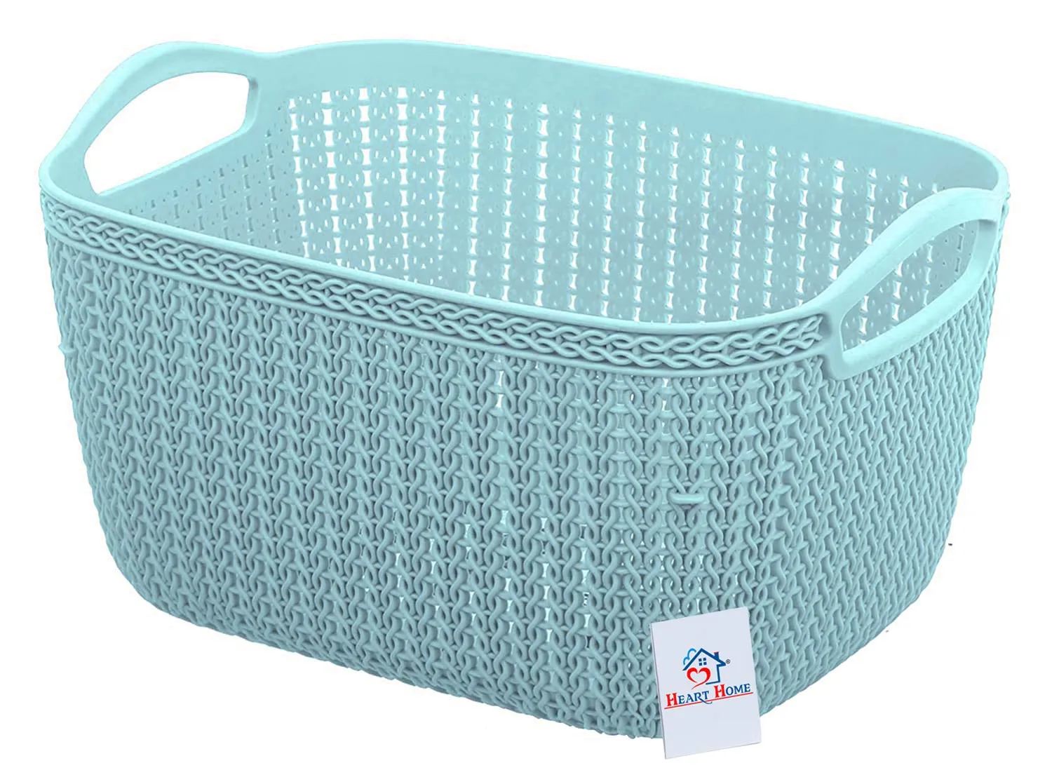 Heart Home Q-5 Unbreakable Plastic 5 Pieces Multipurpose Medium Size Flexible Storage Baskets/Fruit Vegetable Bathroom Stationary Home Basket with Handles (Light Blue)-HEART10495