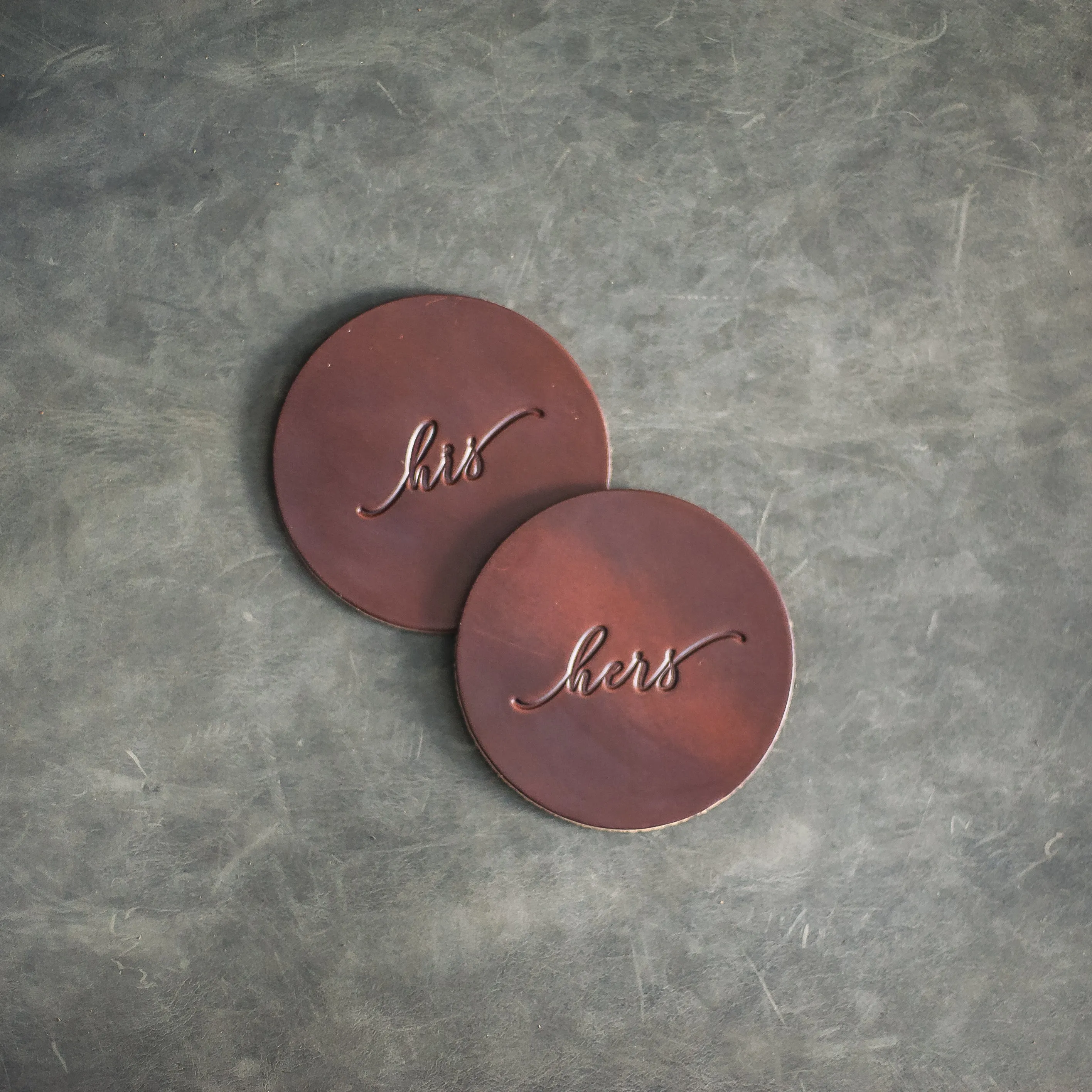 His and Hers Leather Coasters - Set of 2