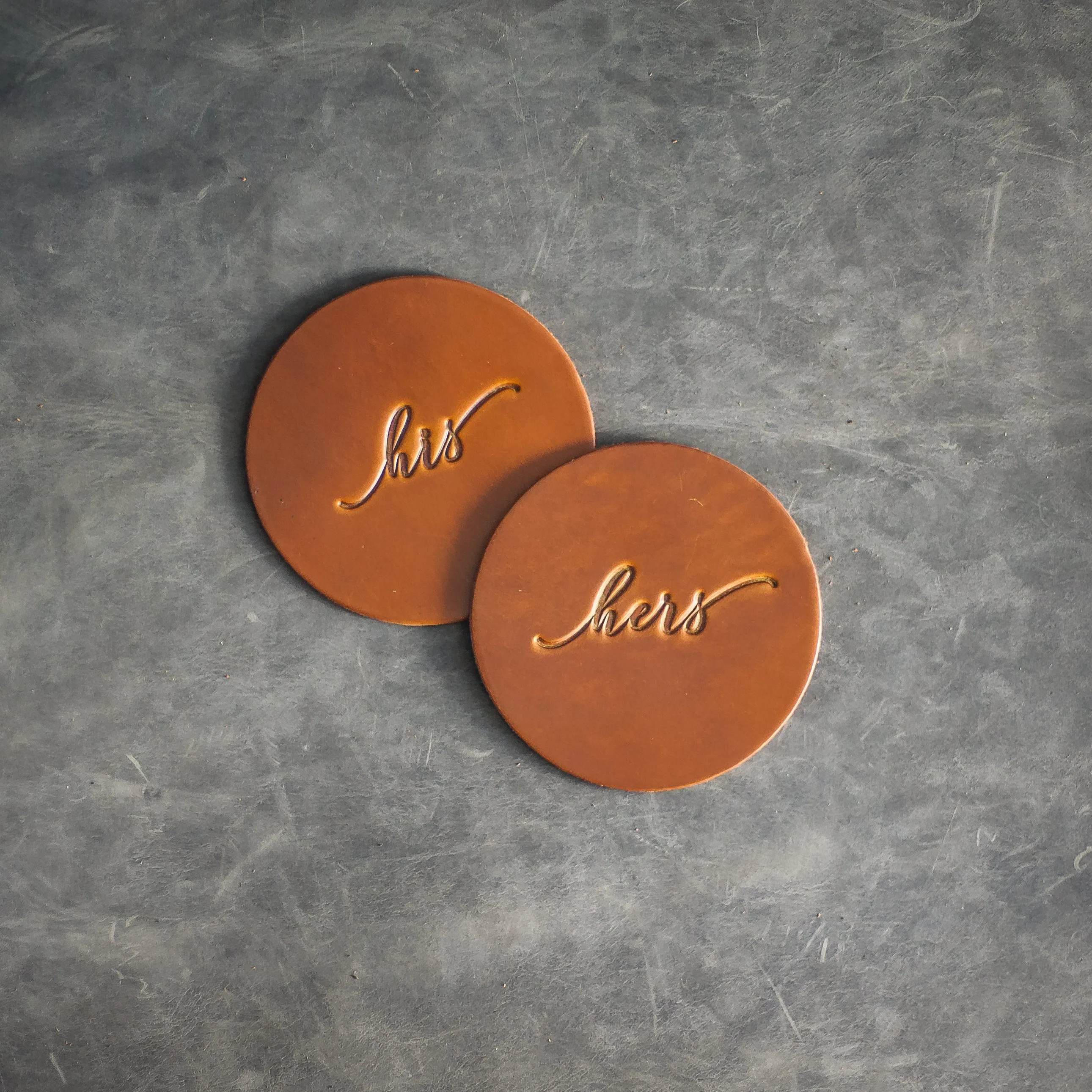 His and Hers Leather Coasters - Set of 2