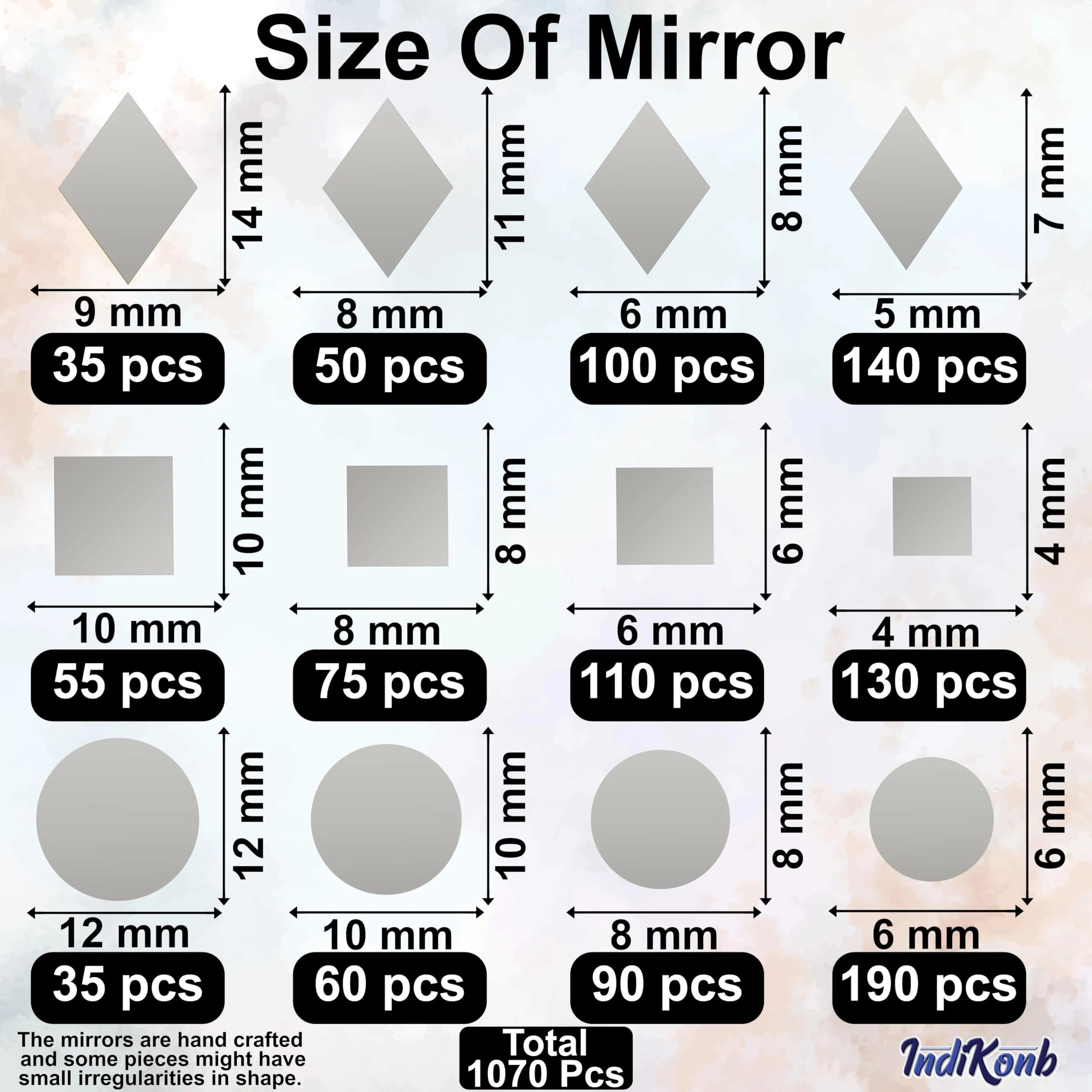 INDIKONB Mirror for Craft Work, Small Mirror Glass Pieces for Lippan Art and Craft (CM11)