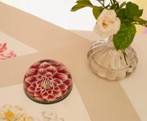 John Derian Dark Pink Dahlia Paperweight, 9cm