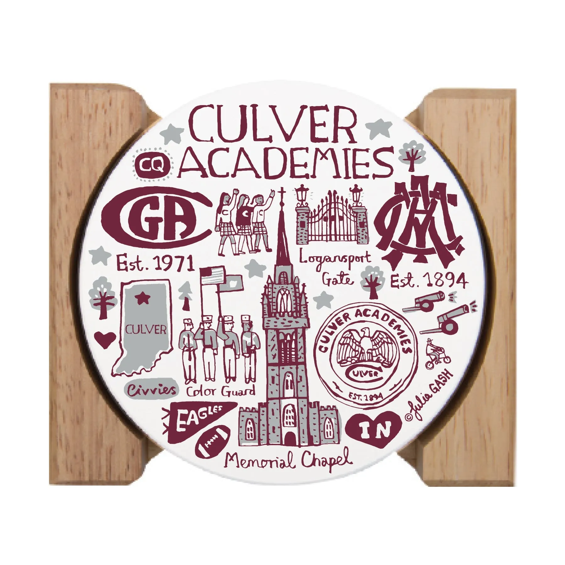 Julia Gash Stone Coasters with Wood Holder - 4 pack