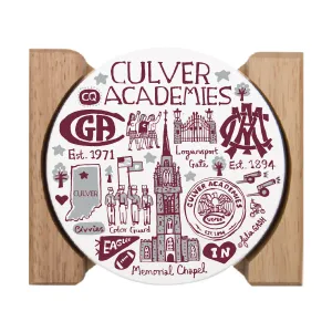 Julia Gash Stone Coasters with Wood Holder - 4 pack