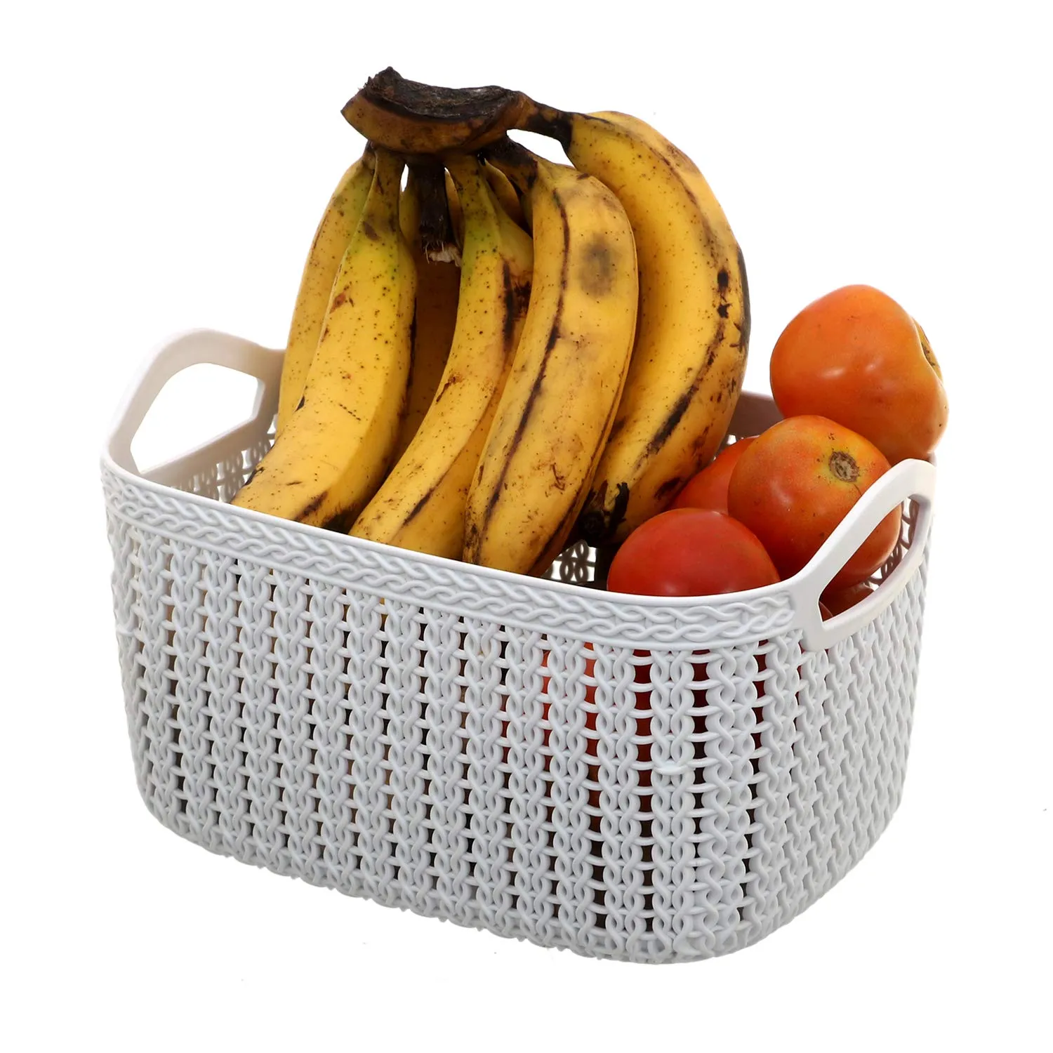 Kuber Industries Plastic 2 Pieces Multipurpose Large and Medium Size Flexible Storage Baskets/Fruit Vegetable Kitchen Organizer with Handles (White and Peach) - CTKTC030635