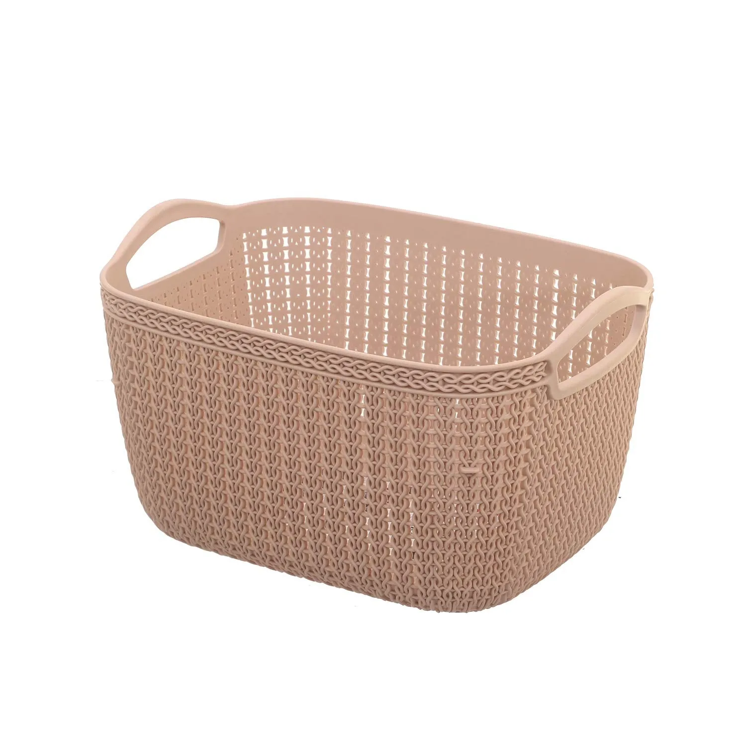 Kuber Industries Plastic 2 Pieces Multipurpose Large and Medium Size Flexible Storage Baskets/Fruit Vegetable Kitchen Organizer with Handles (White and Peach) - CTKTC030635