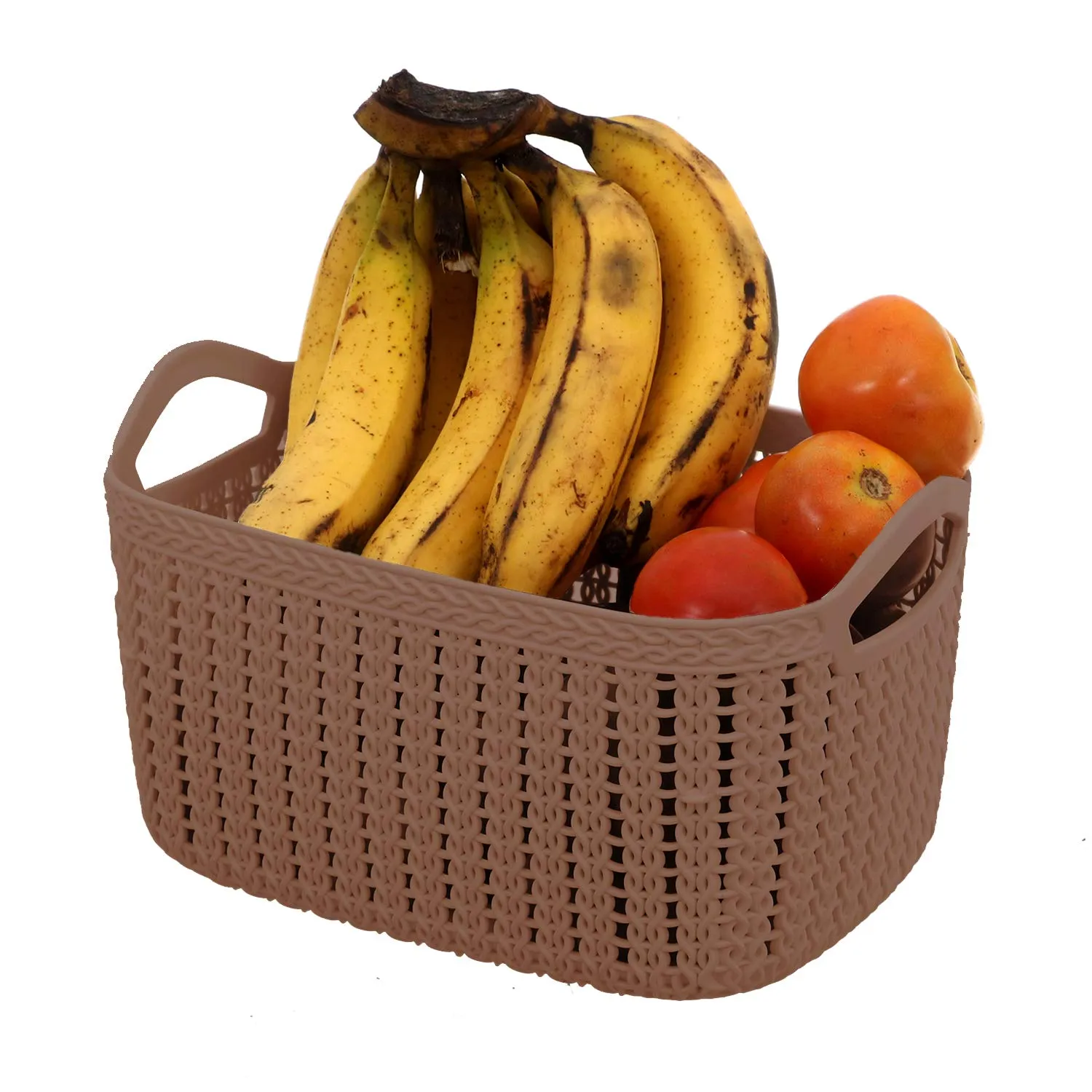 Kuber Industries Plastic 2 Pieces Multipurpose Large Size Flexible Storage Baskets/Fruit Vegetable Bathroom Stationary Home Basket with Handles (Brown & Cream) -CTKTC42926