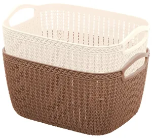 Kuber Industries Plastic 2 Pieces Multipurpose Large Size Flexible Storage Baskets/Fruit Vegetable Bathroom Stationary Home Basket with Handles (Brown & Cream) -CTKTC42926