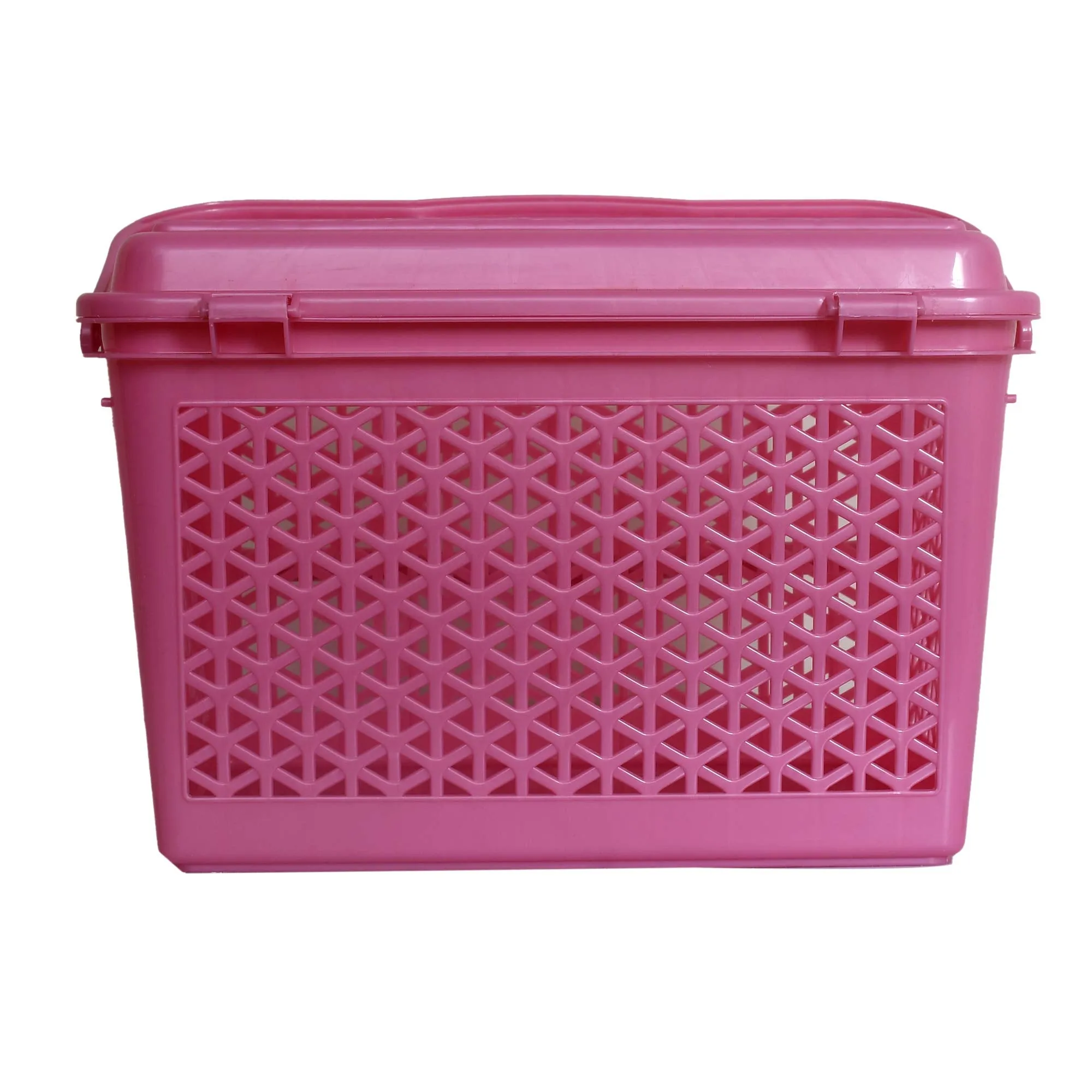 Kuber Industries Plastic Multipurpose Trendy Shopping Big Basket with Lid (Pink)