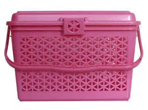 Kuber Industries Plastic Multipurpose Trendy Shopping Big Basket with Lid (Pink)